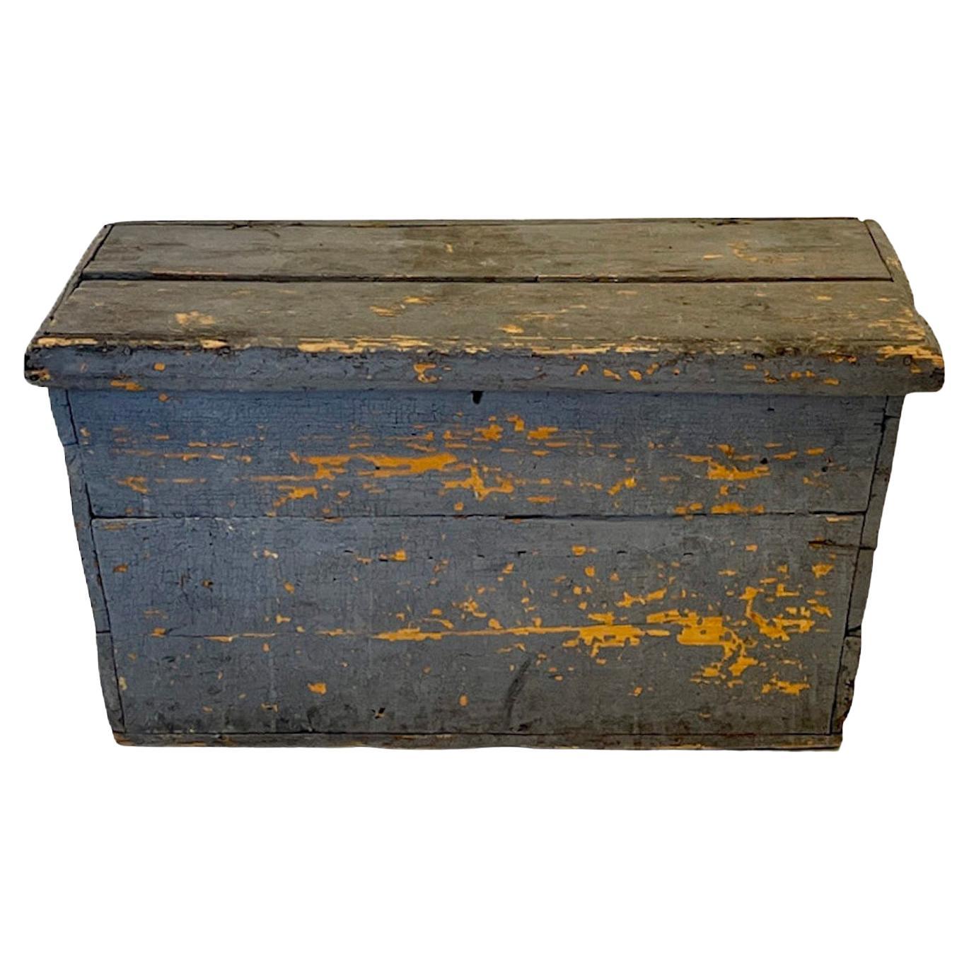 Mid-20th Century Vintage Painted Wood Storage Trunk with Original Patina