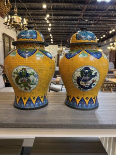 Mid-20th Century Vintage Pair of Chinese Cloisonné Enamel Ginger Jars