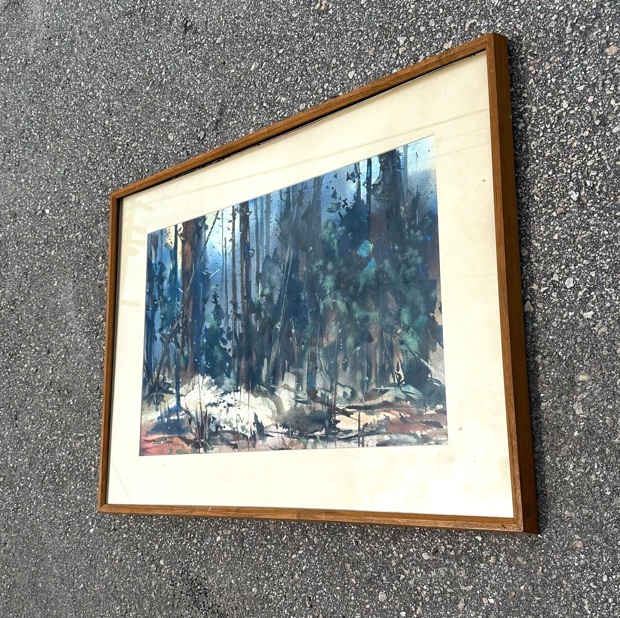 Bohemian Mid 20th Century Vintage Pastoral Water Color, Framed For Sale