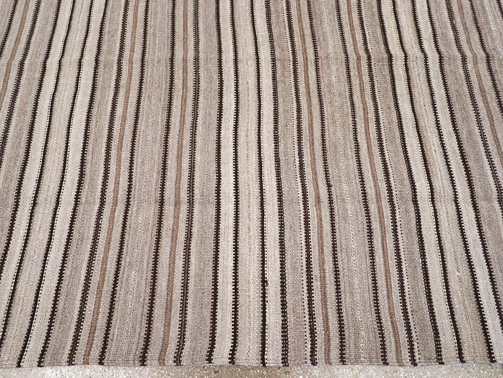 Wool Mid-20th Century Vintage Persian Flatweave Kilim Room Size Carpet For Sale