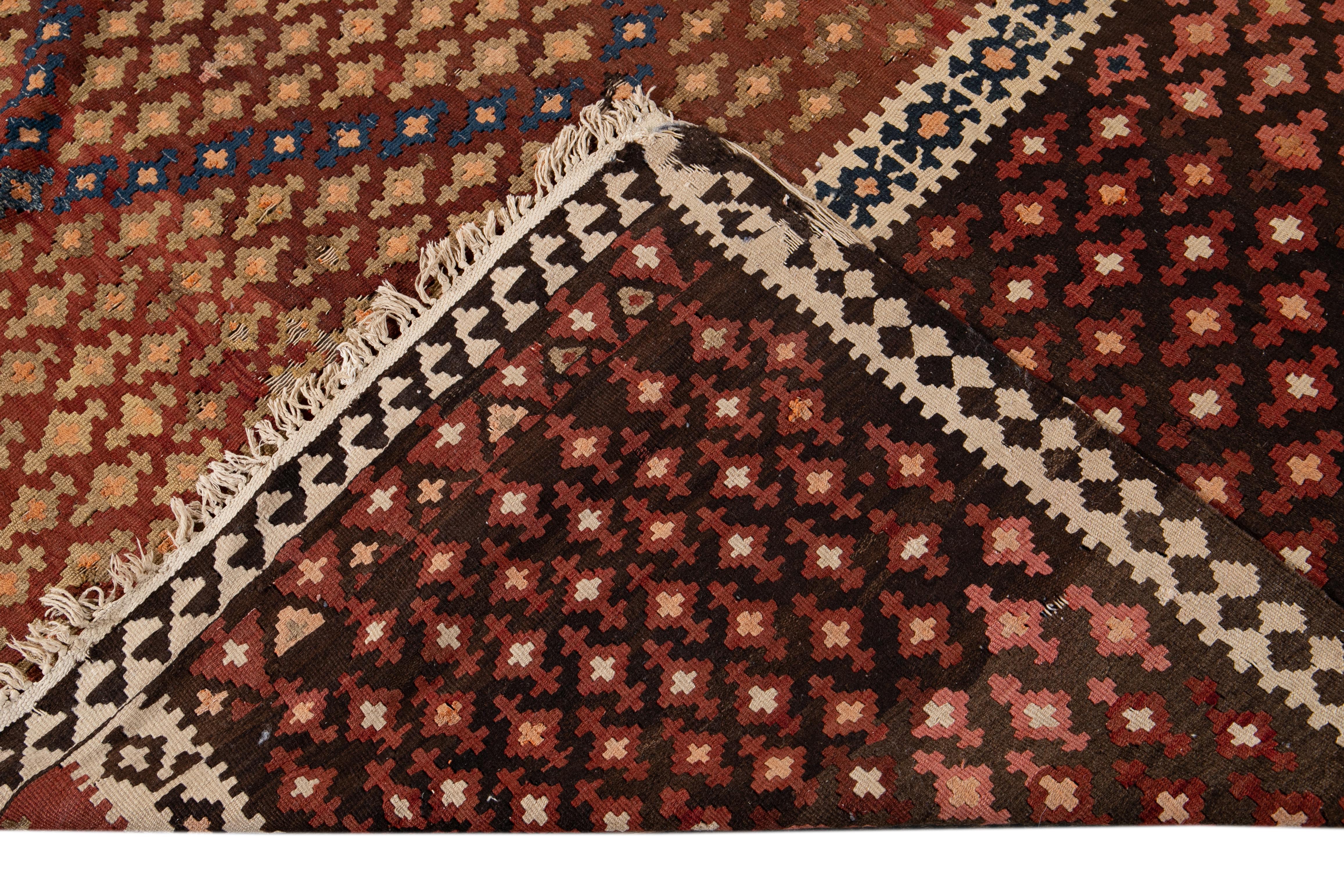 Mid-20th Century Vintage Persian Kilim Wool Rug In Good Condition For Sale In Norwalk, CT