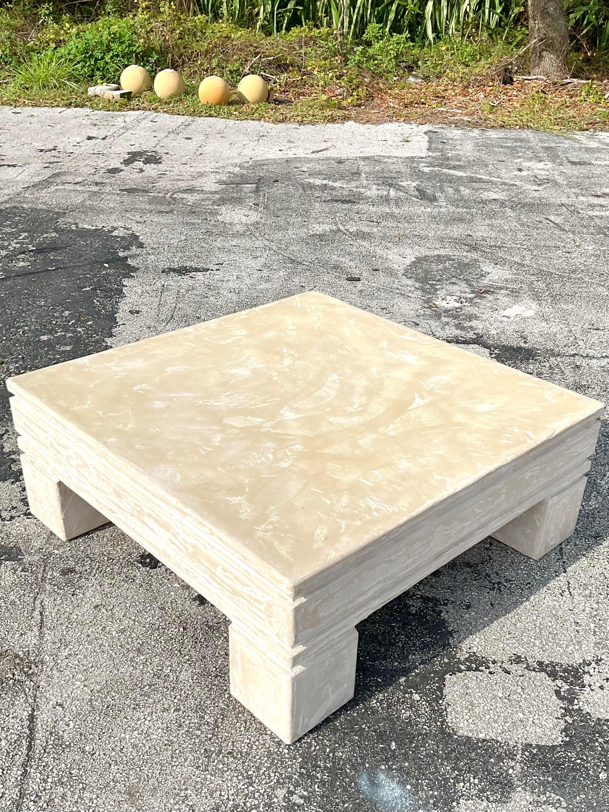 Art Deco Mid 20th Century Vintage Plaster Block Style Square Coffee Table For Sale