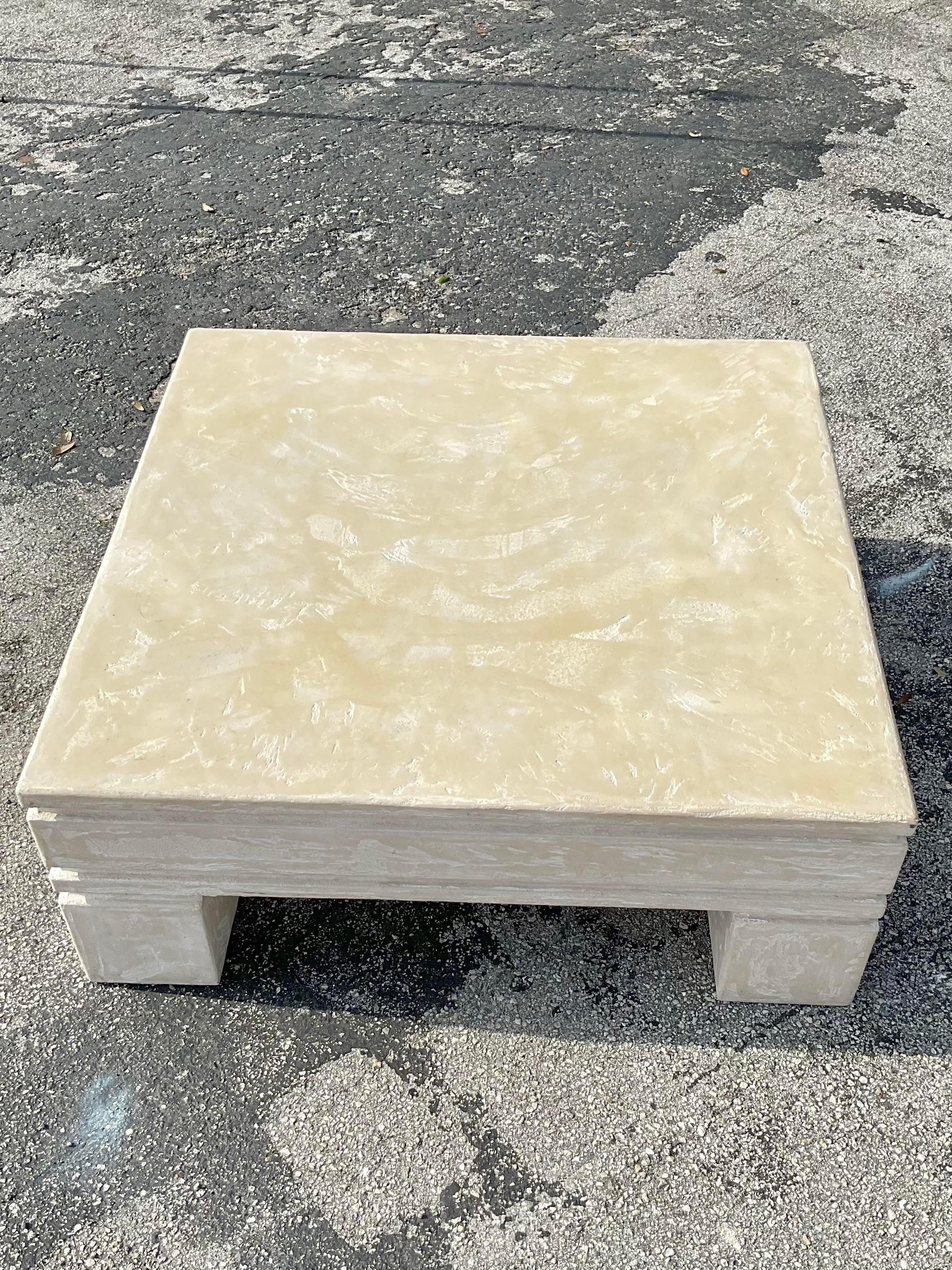Mexican Mid 20th Century Vintage Plaster Block Style Square Coffee Table For Sale