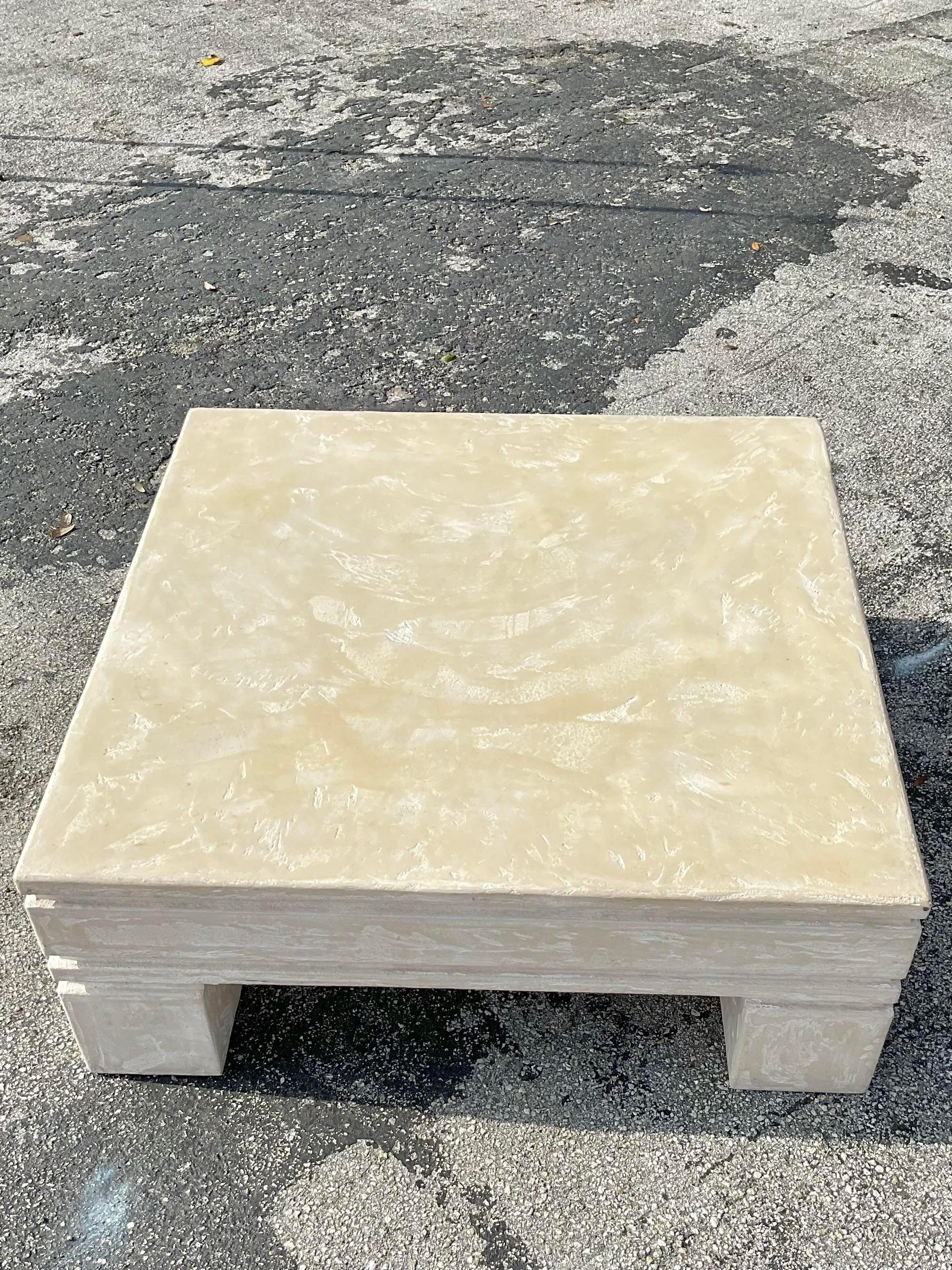 Mid 20th Century Vintage Plaster Block Style Square Coffee Table In Good Condition For Sale In west palm beach, FL
