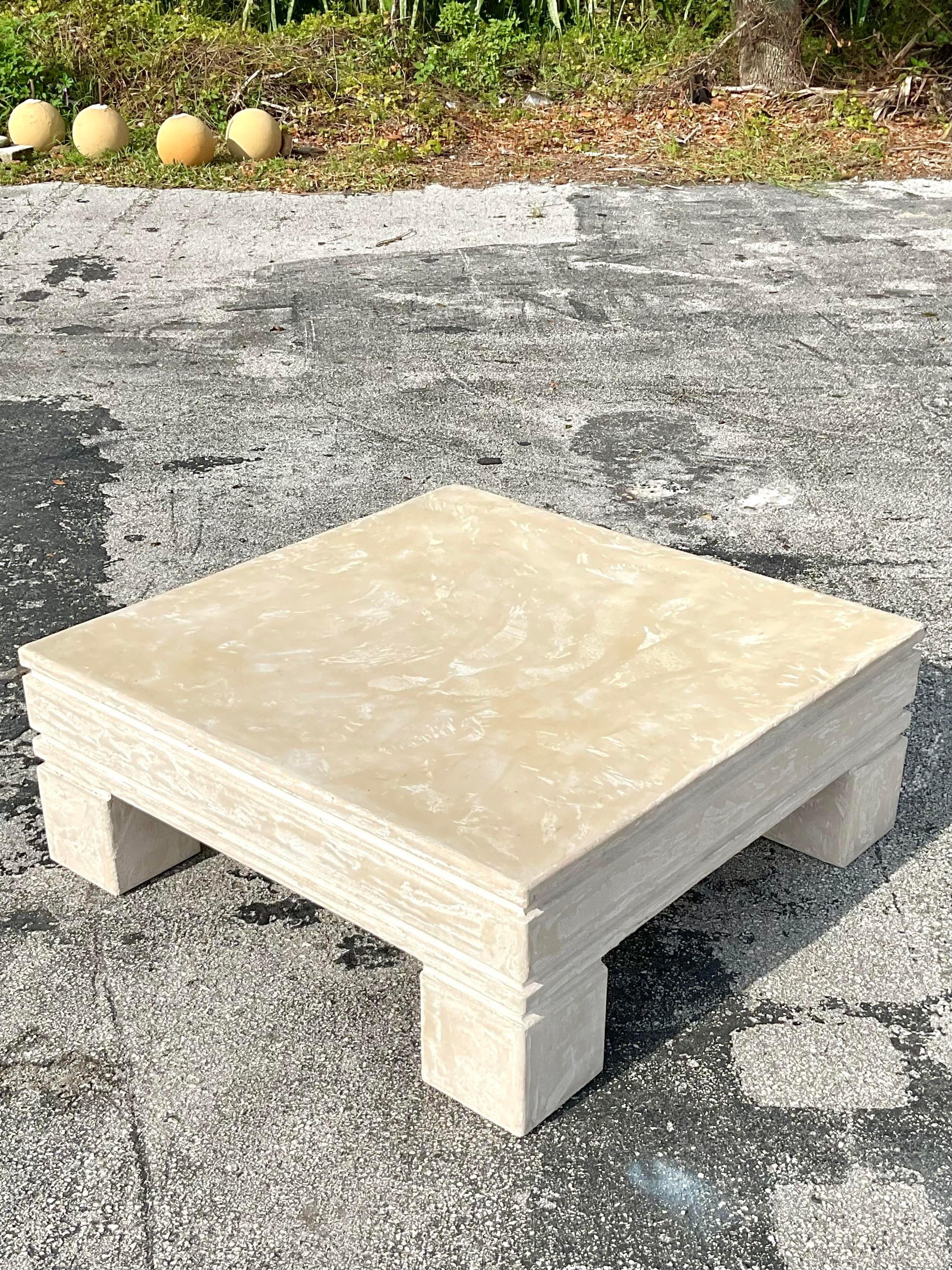 Mid 20th Century Vintage Plaster Block Style Square Coffee Table For Sale 1
