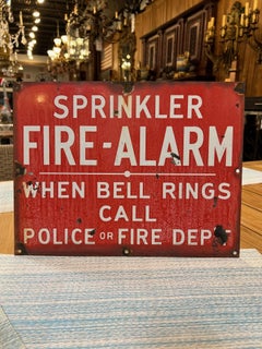 Mid 20th Century Vintage Porcelain Enameled Metal Sprinkler Fire Alarm Sign