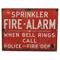 Mid 20th Century Antique Porcelain Enameled Metal Sprinkler Fire Alarm Sign 