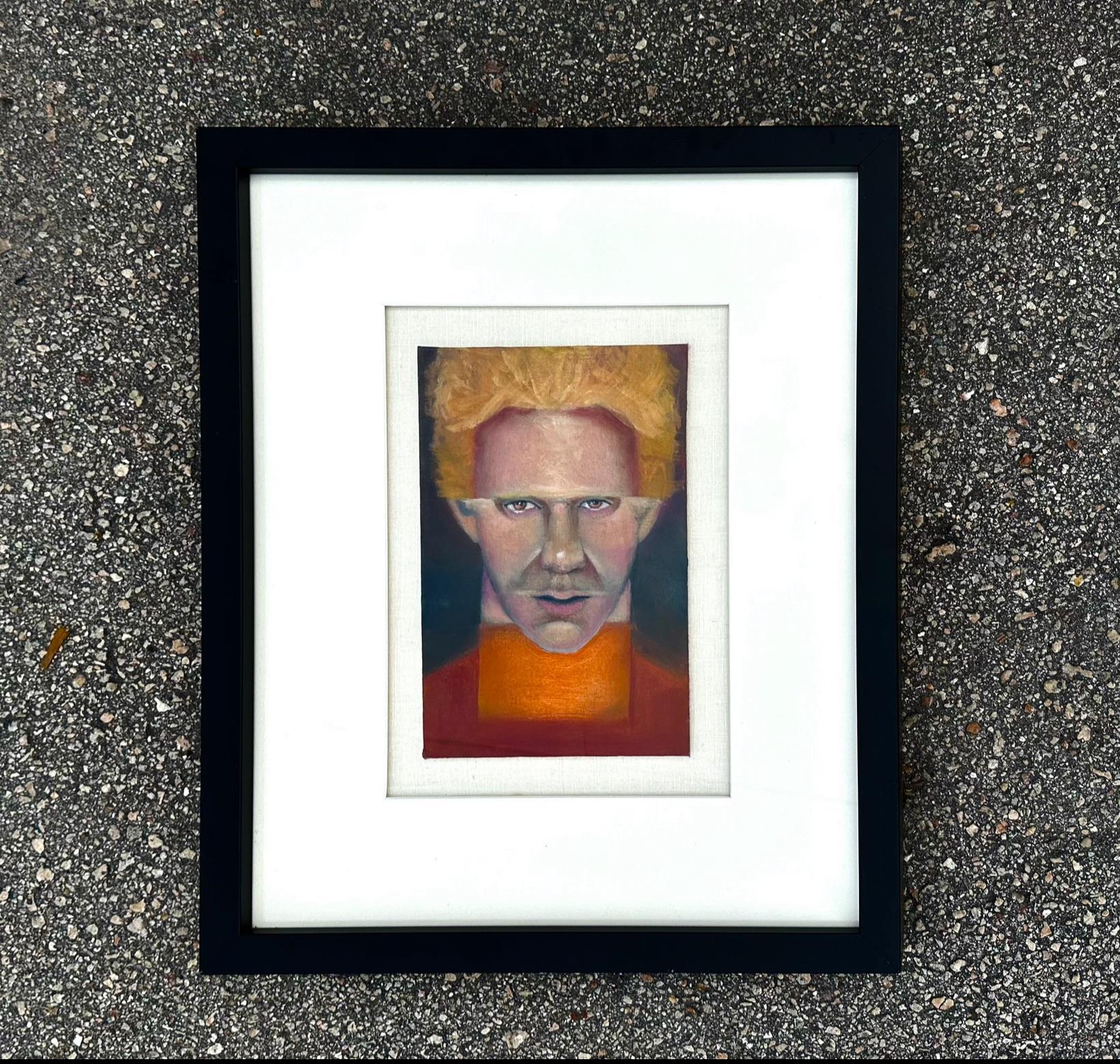 Mitte des 20. Jahrhunderts Vintage Postmoderne Ölgemälde von Mannes Gesicht (Glas) im Angebot
