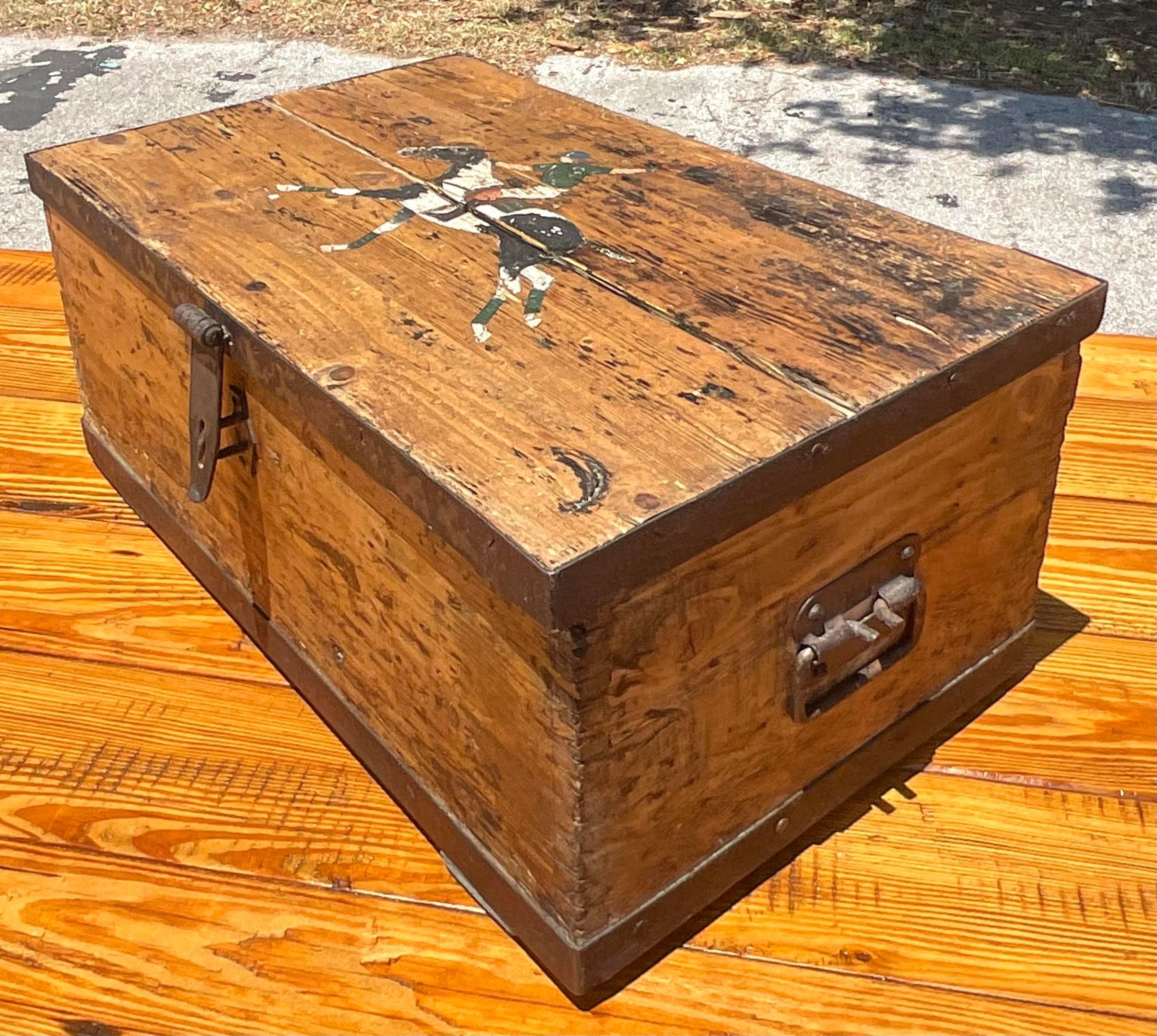 Mid 20th Century Vintage Primitive Jockey Plank Chest For Sale 5