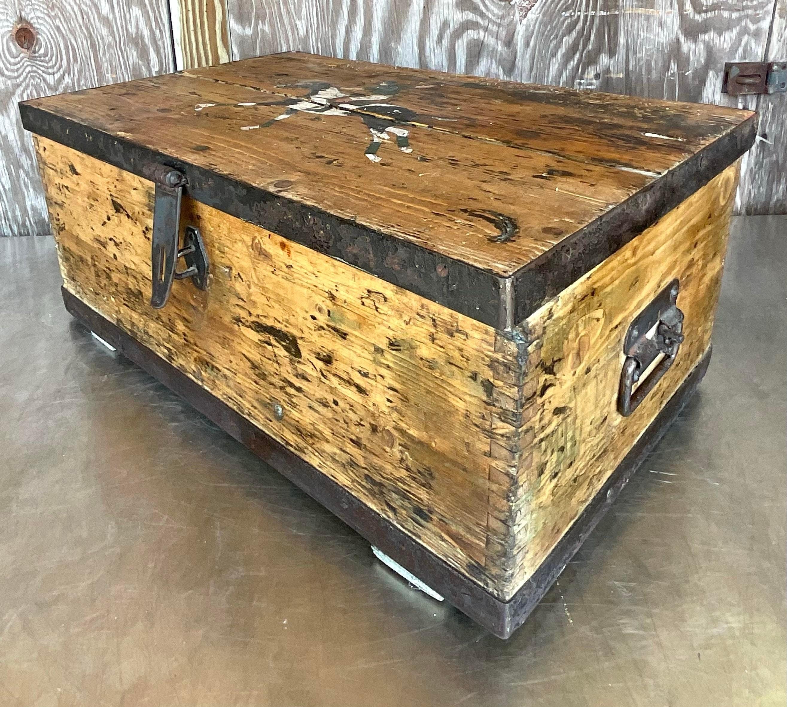 American Mid 20th Century Vintage Primitive Jockey Plank Chest For Sale