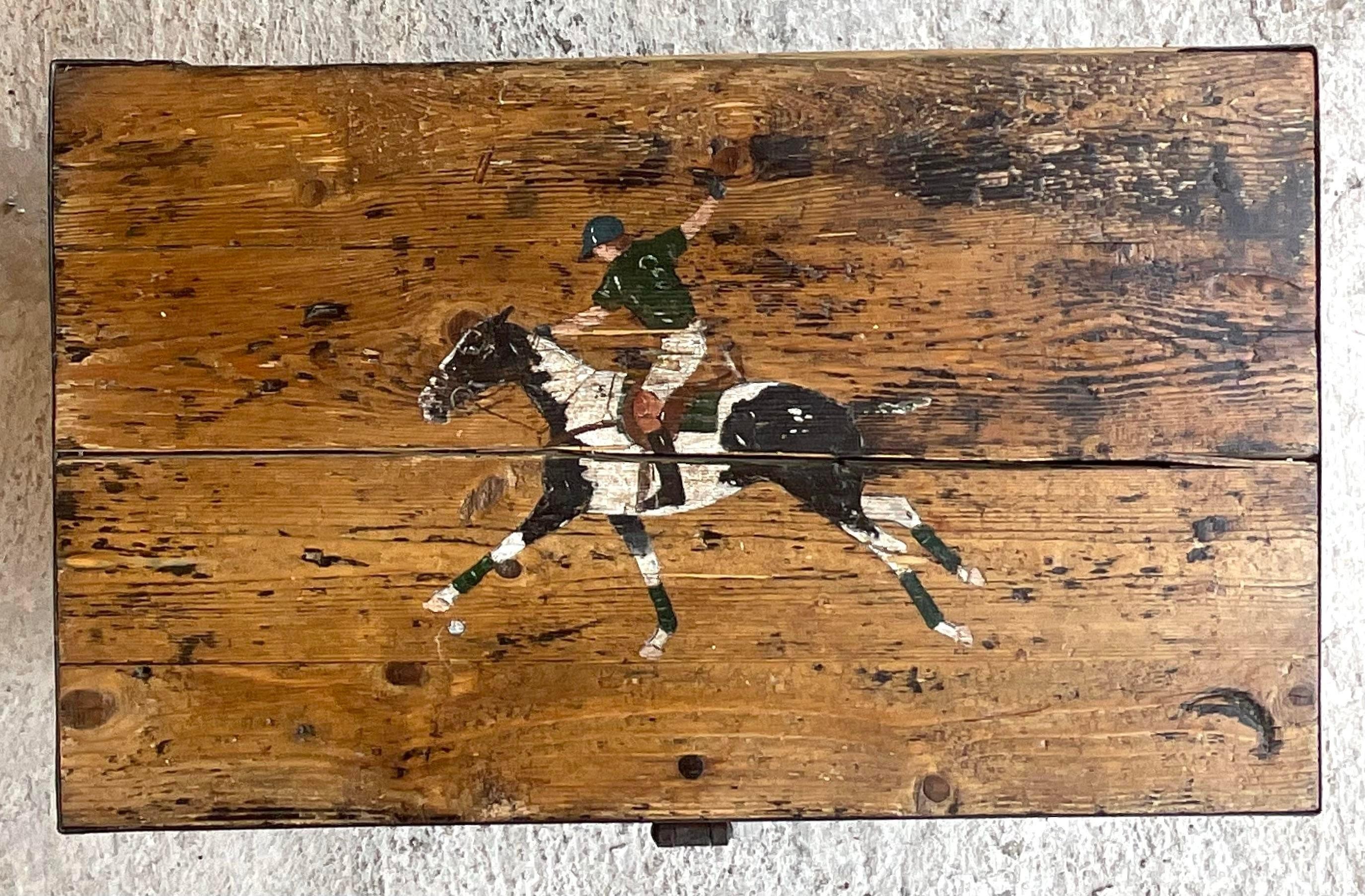 Cassapanca Primitive Jockey Plank della metà del XX secolo In condizioni buone in vendita a west palm beach, FL