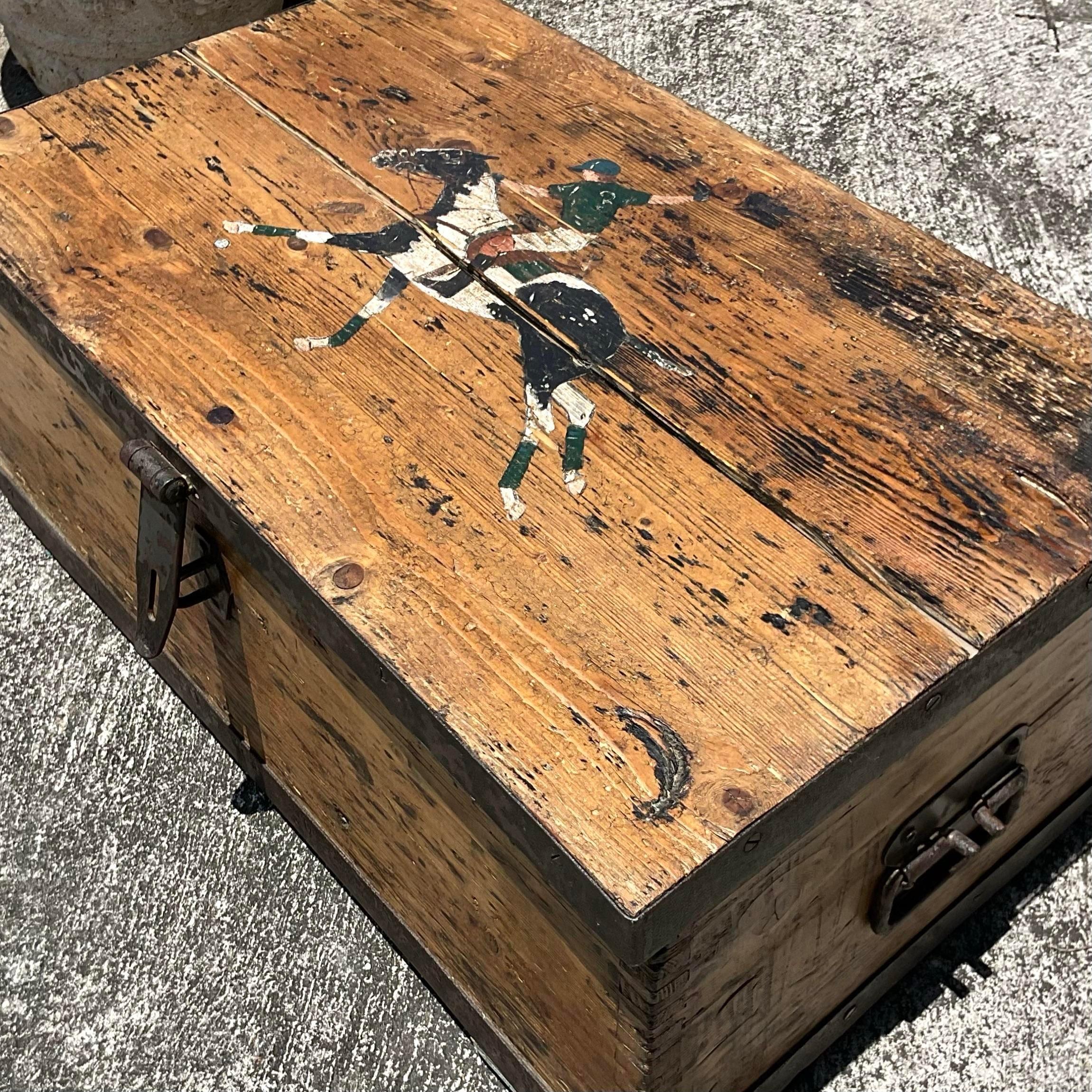 Metal Mid 20th Century Vintage Primitive Jockey Plank Chest For Sale