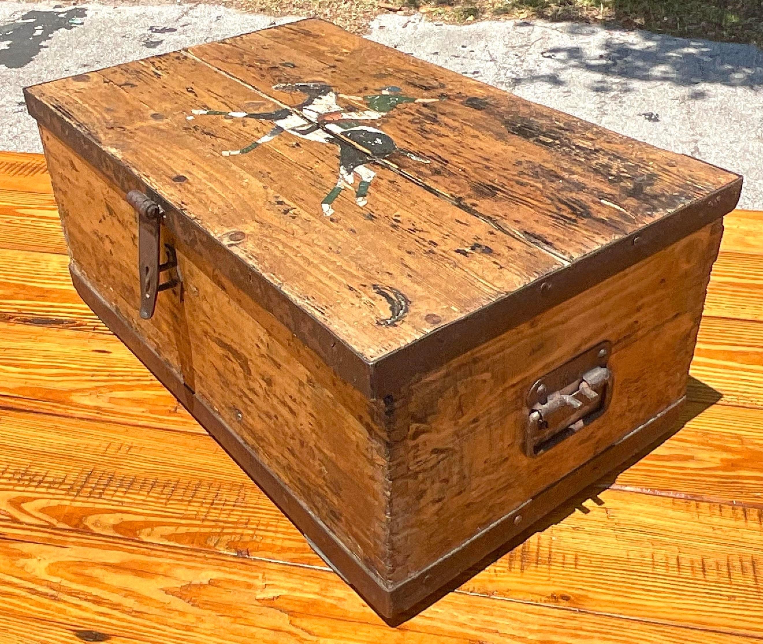 Mid 20th Century Vintage Primitive Jockey Plank Chest For Sale 1