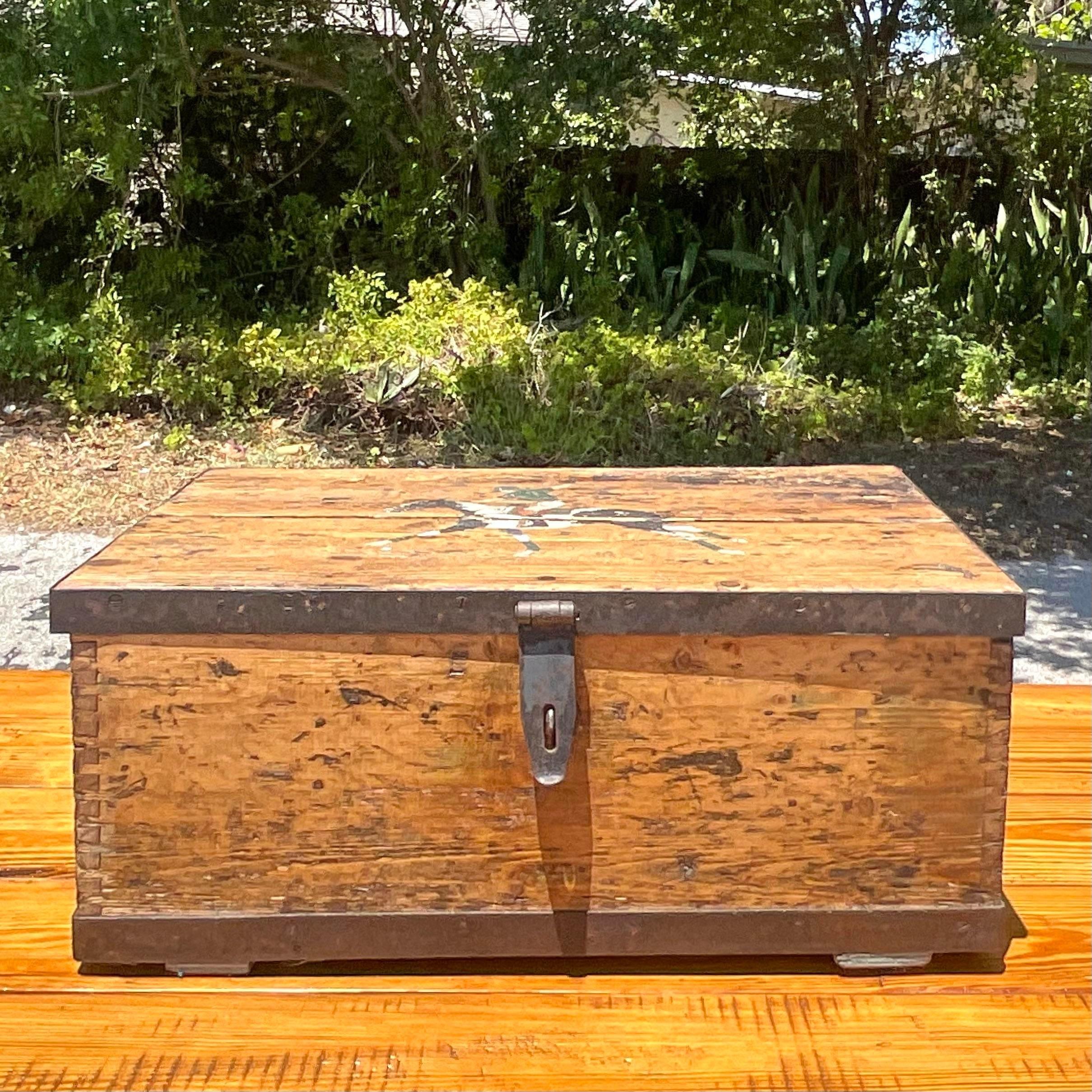 Mid 20th Century Vintage Primitive Jockey Plank Chest For Sale 2