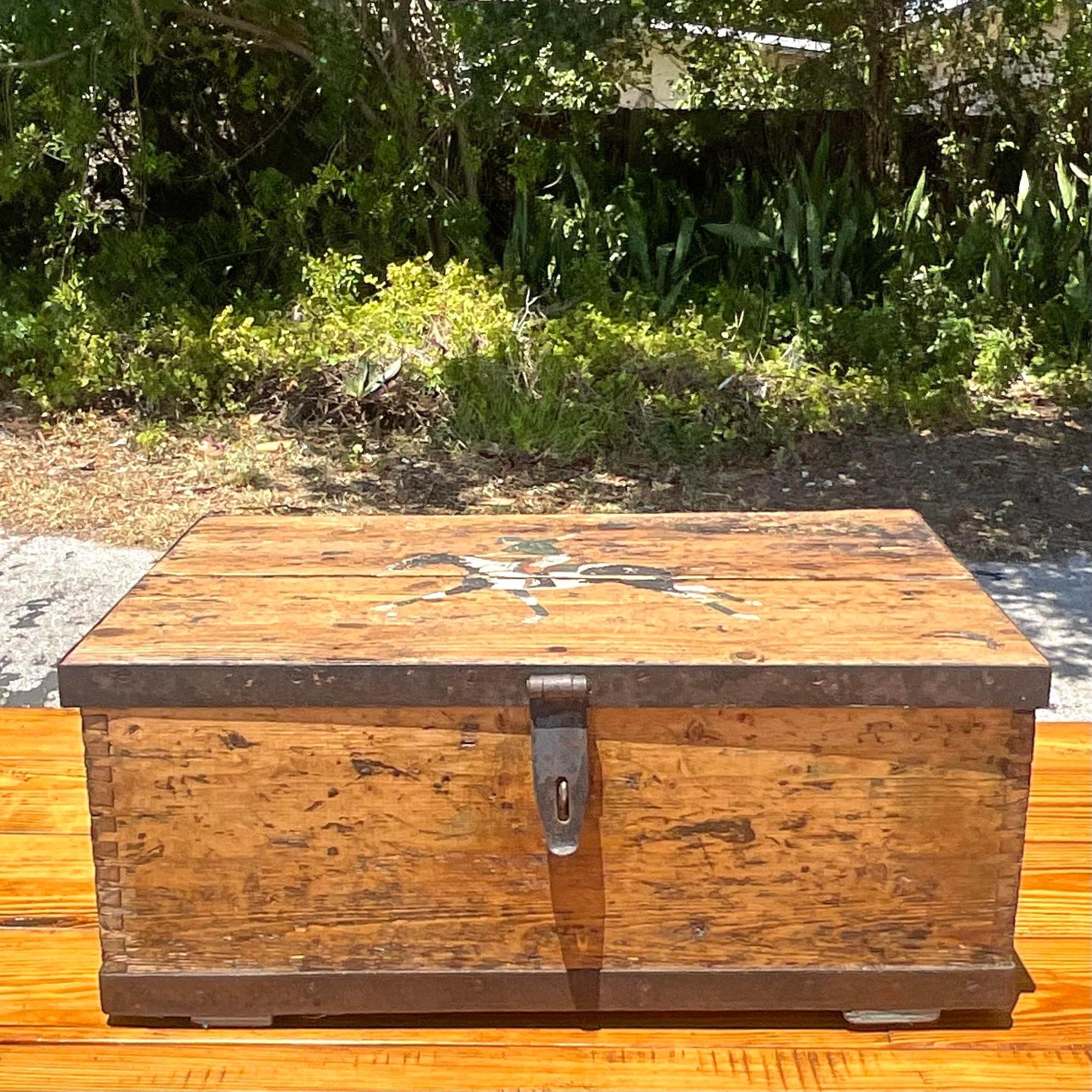 Mid 20th Century Vintage Primitive Jockey Plank Chest For Sale 4