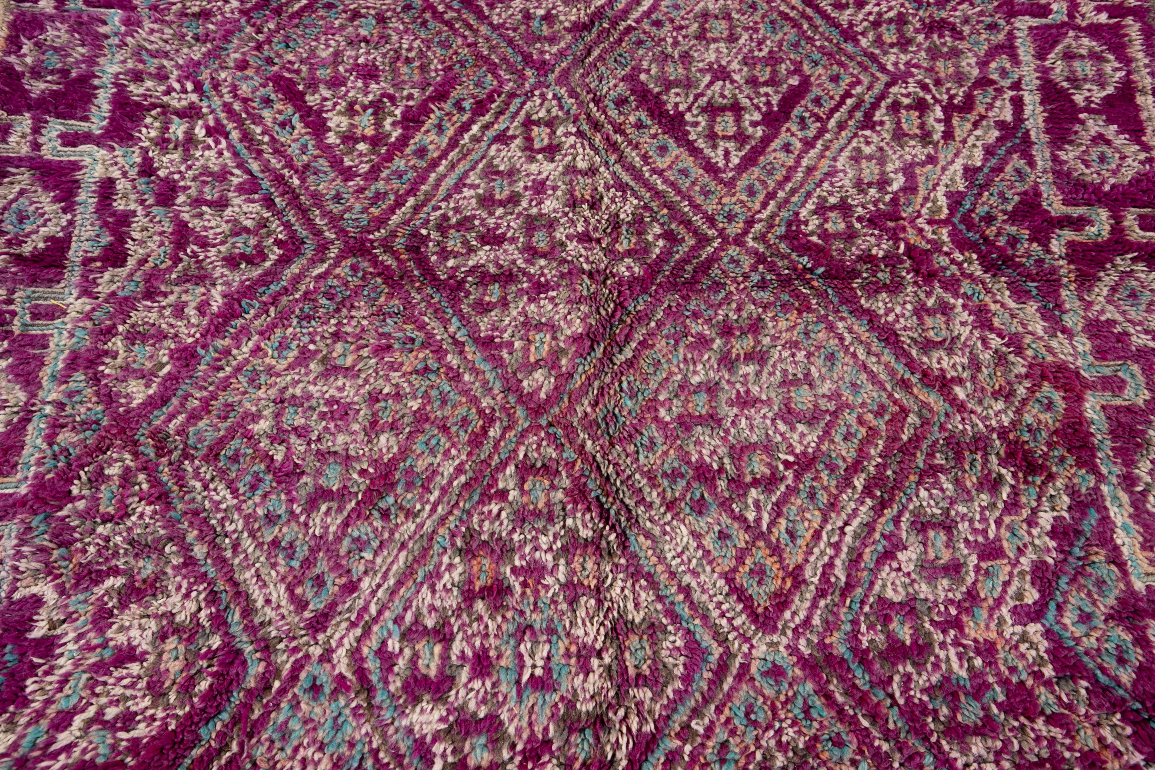 Mid-20th Century Vintage Purple Tribal Moroccan Wool Rug For Sale 6
