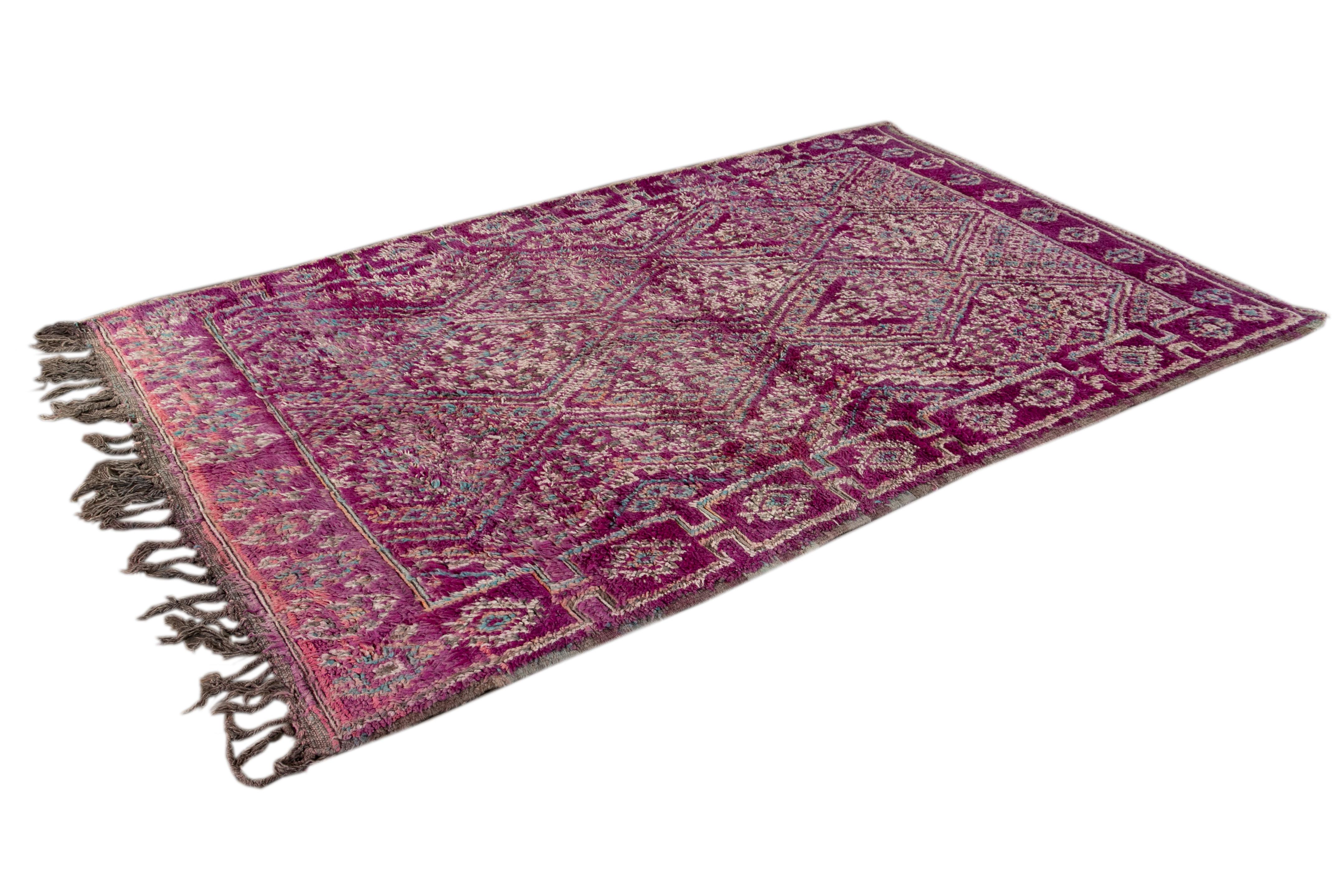 Mid-20th Century Vintage Purple Tribal Moroccan Wool Rug For Sale 7