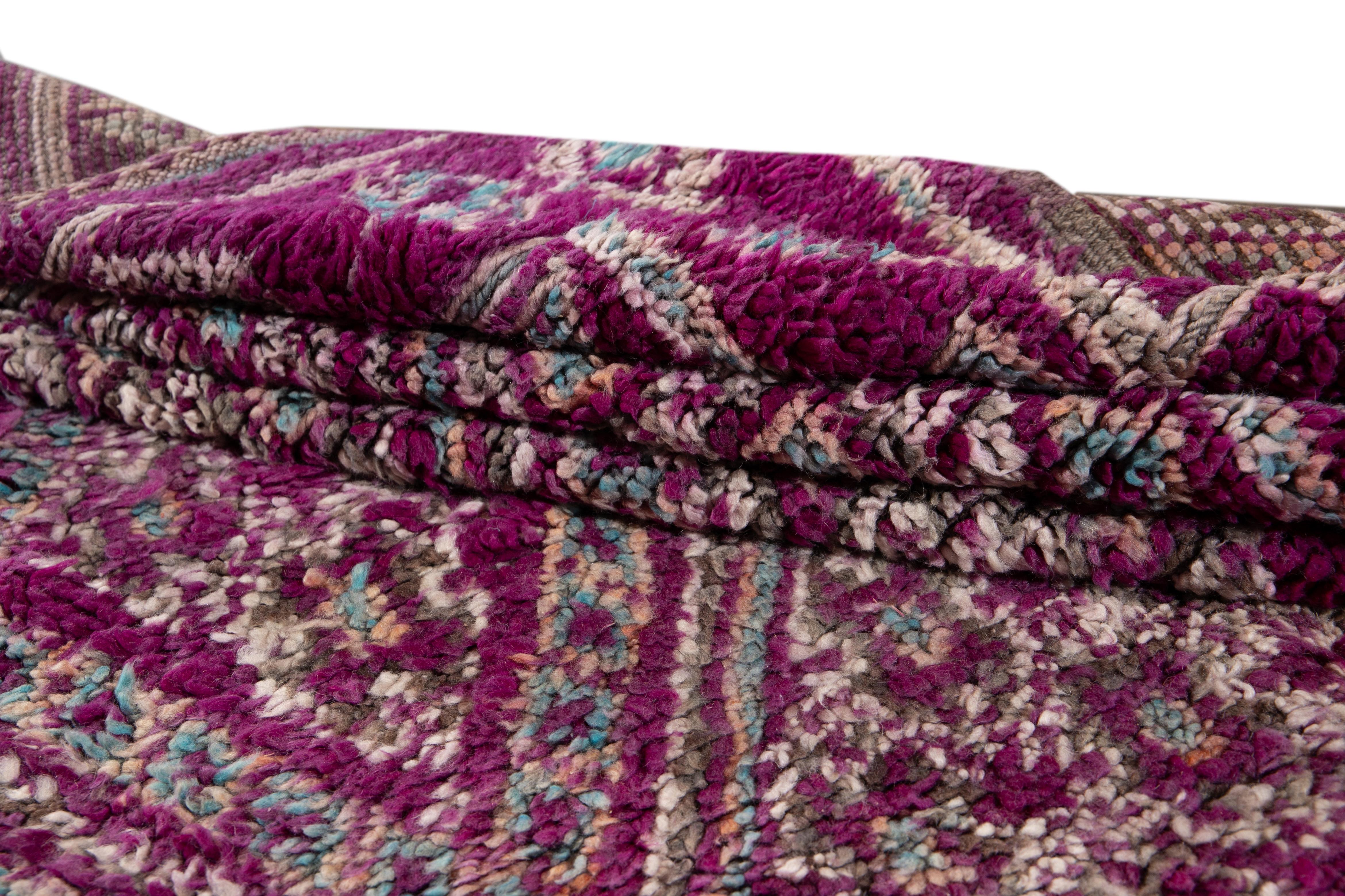 Hand-Knotted Mid-20th Century Vintage Purple Tribal Moroccan Wool Rug For Sale