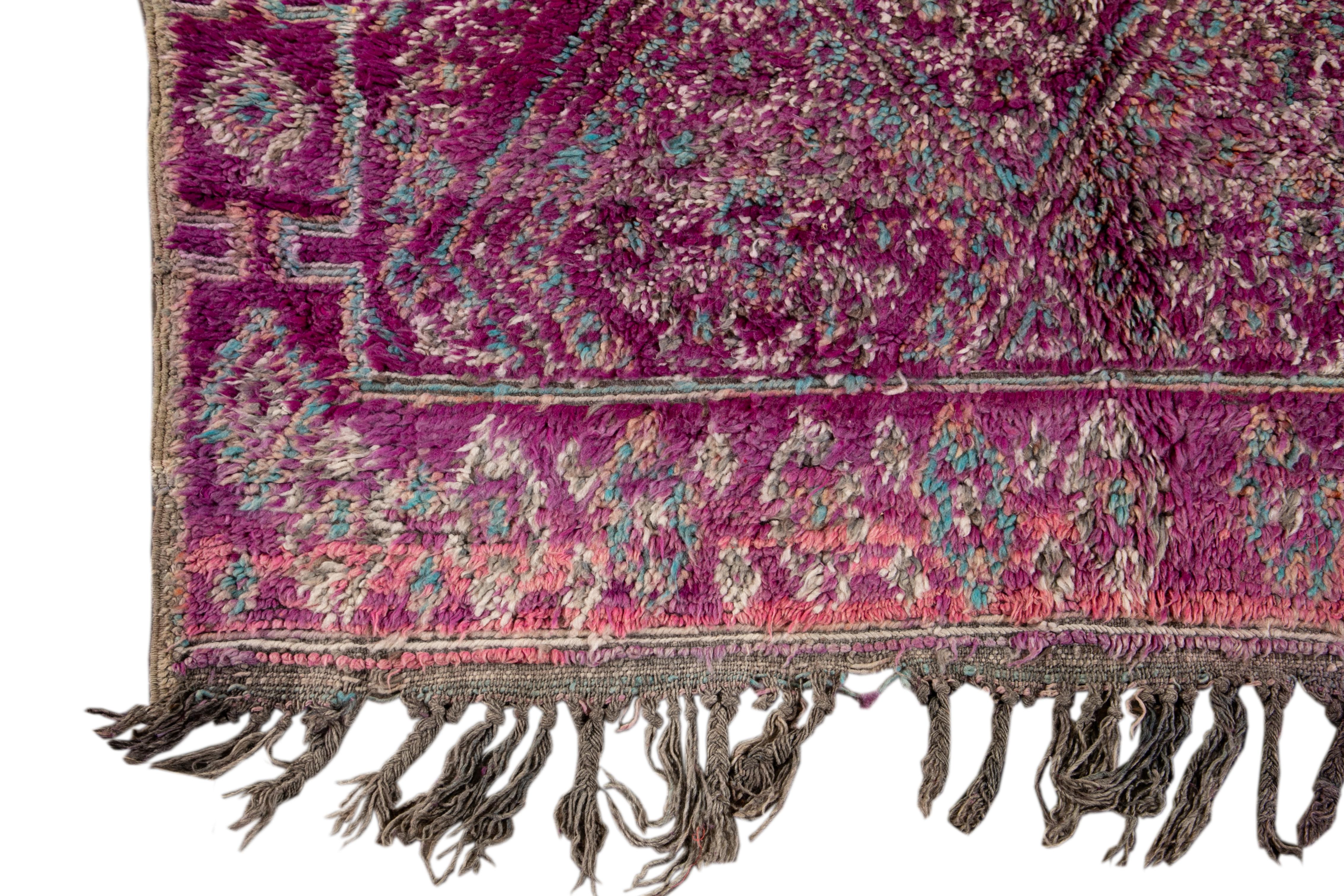 Mid-20th Century Vintage Purple Tribal Moroccan Wool Rug For Sale 2