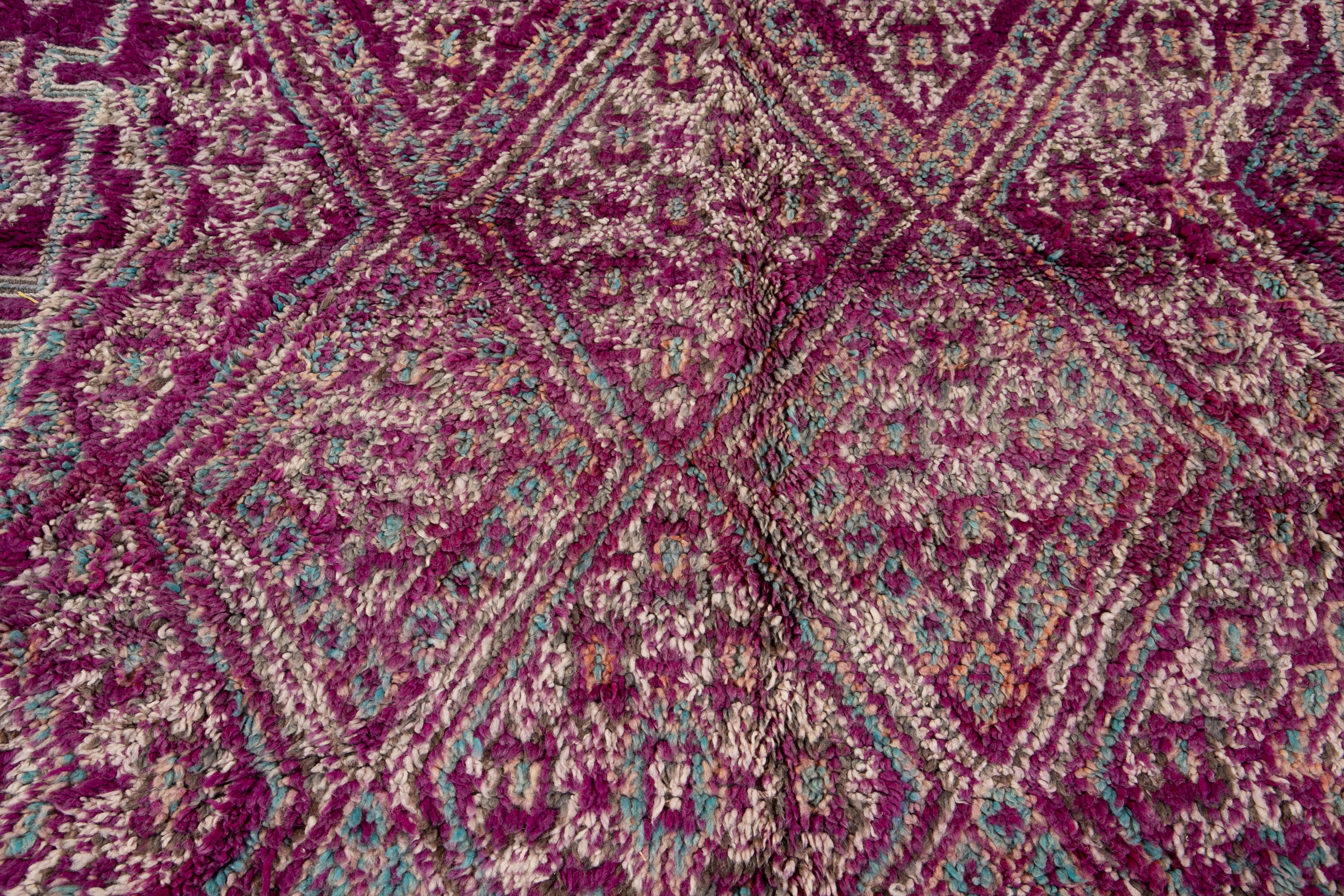 Mid-20th Century Vintage Purple Tribal Moroccan Wool Rug For Sale 3