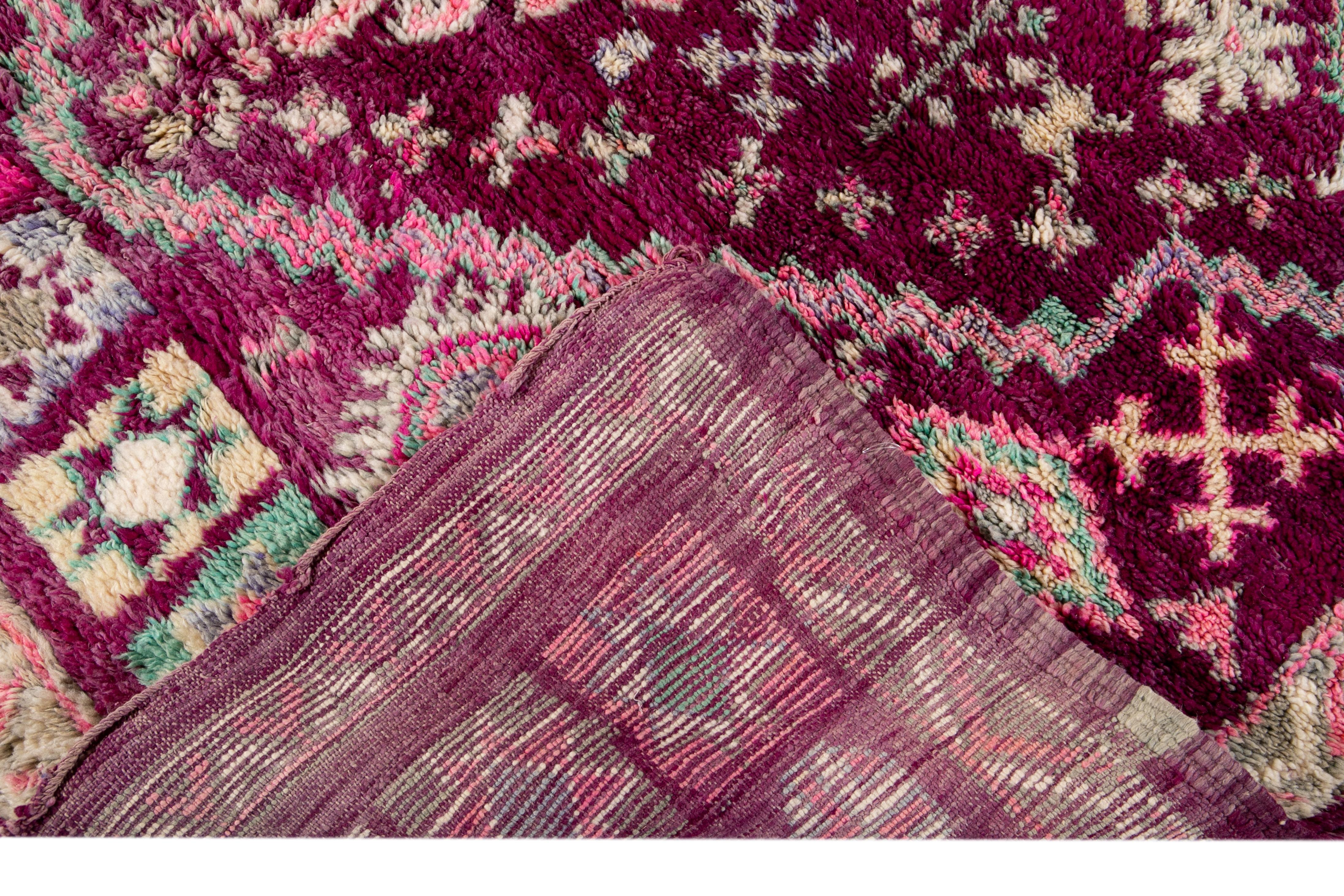 Hand-Knotted Mid-20th Century Vintage Purple Tribal Morrocan Wool Rug For Sale