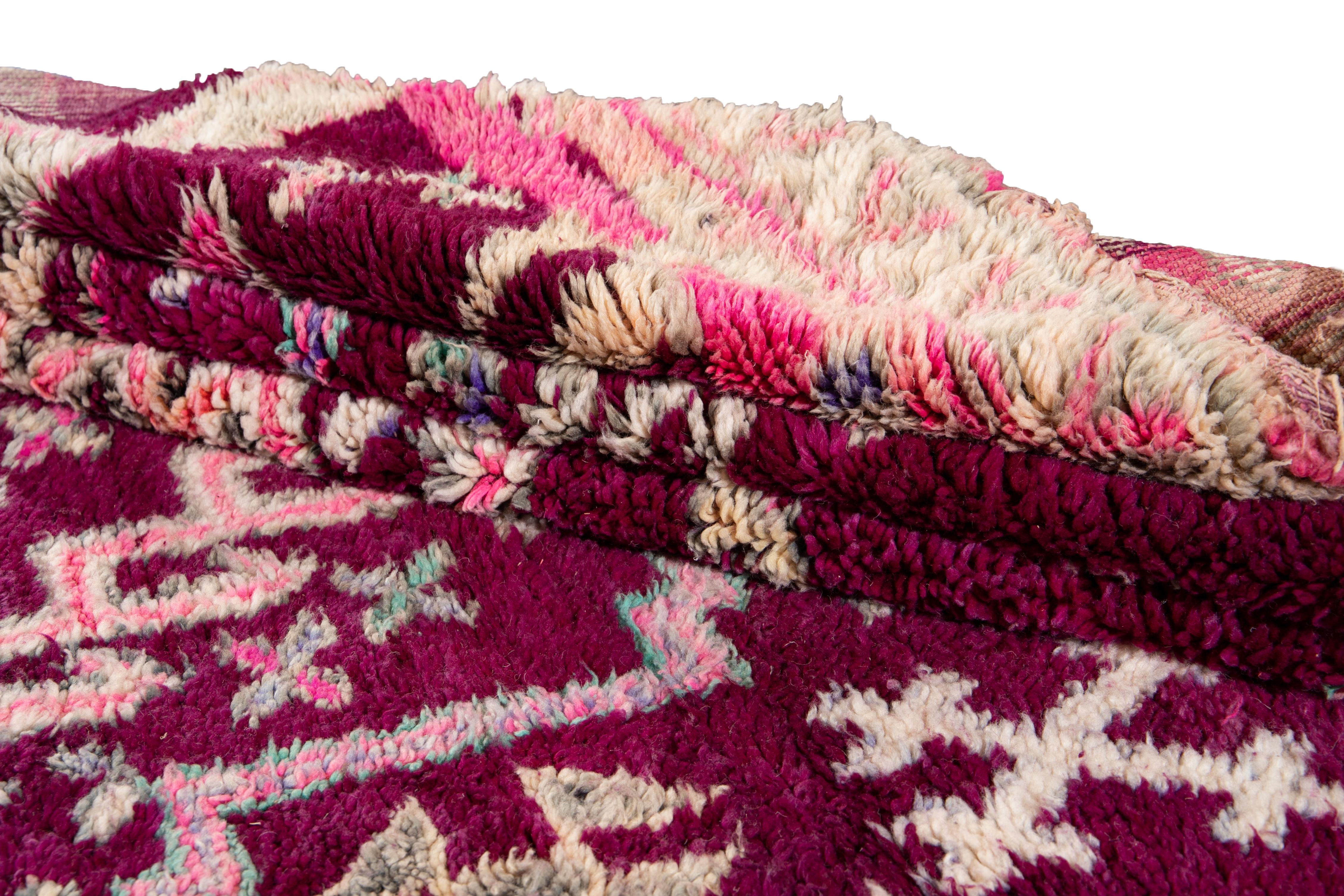 Mid-20th Century Vintage Purple Tribal Morrocan Wool Rug In Good Condition For Sale In Norwalk, CT