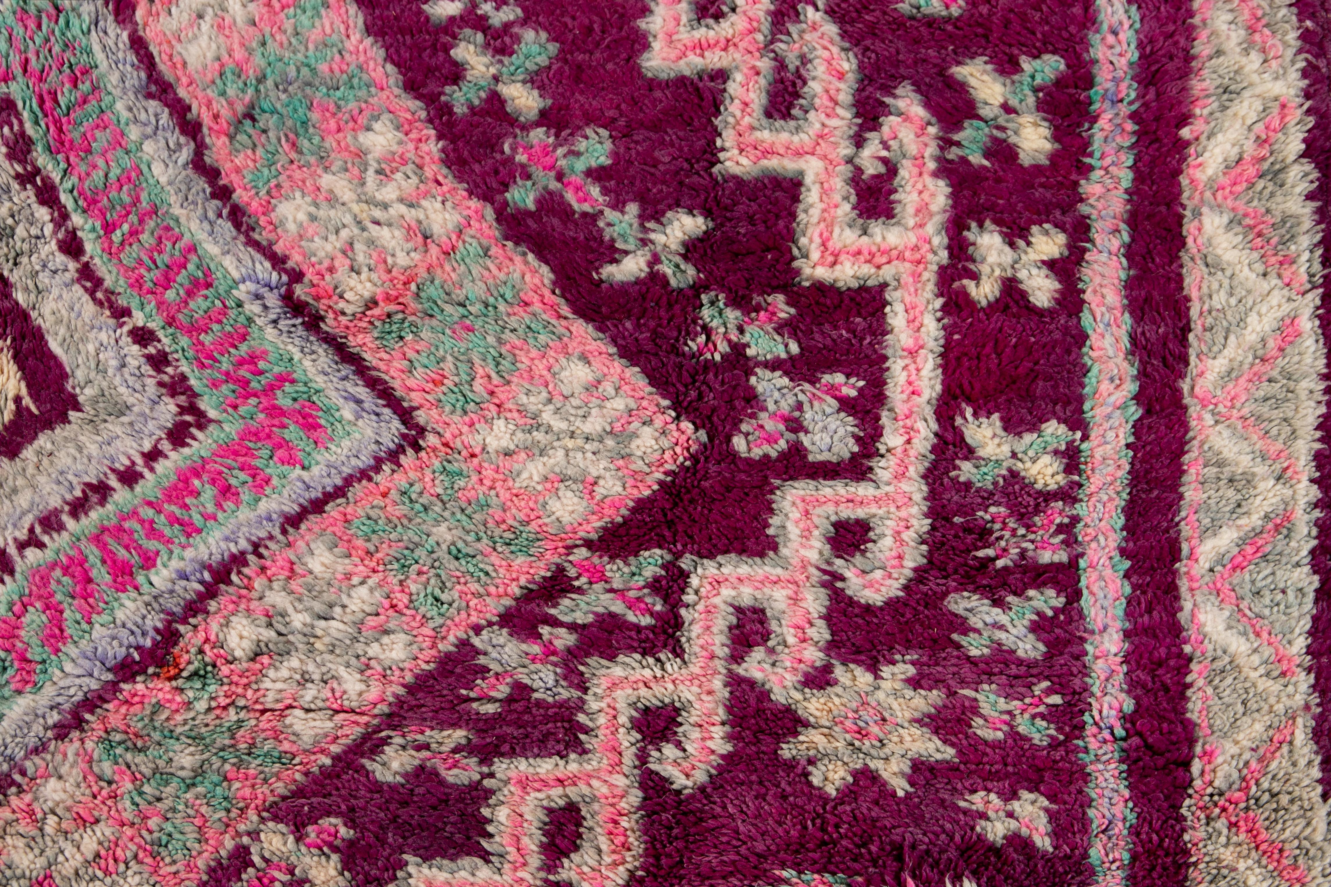 Mid-20th Century Vintage Purple Tribal Morrocan Wool Rug For Sale 2