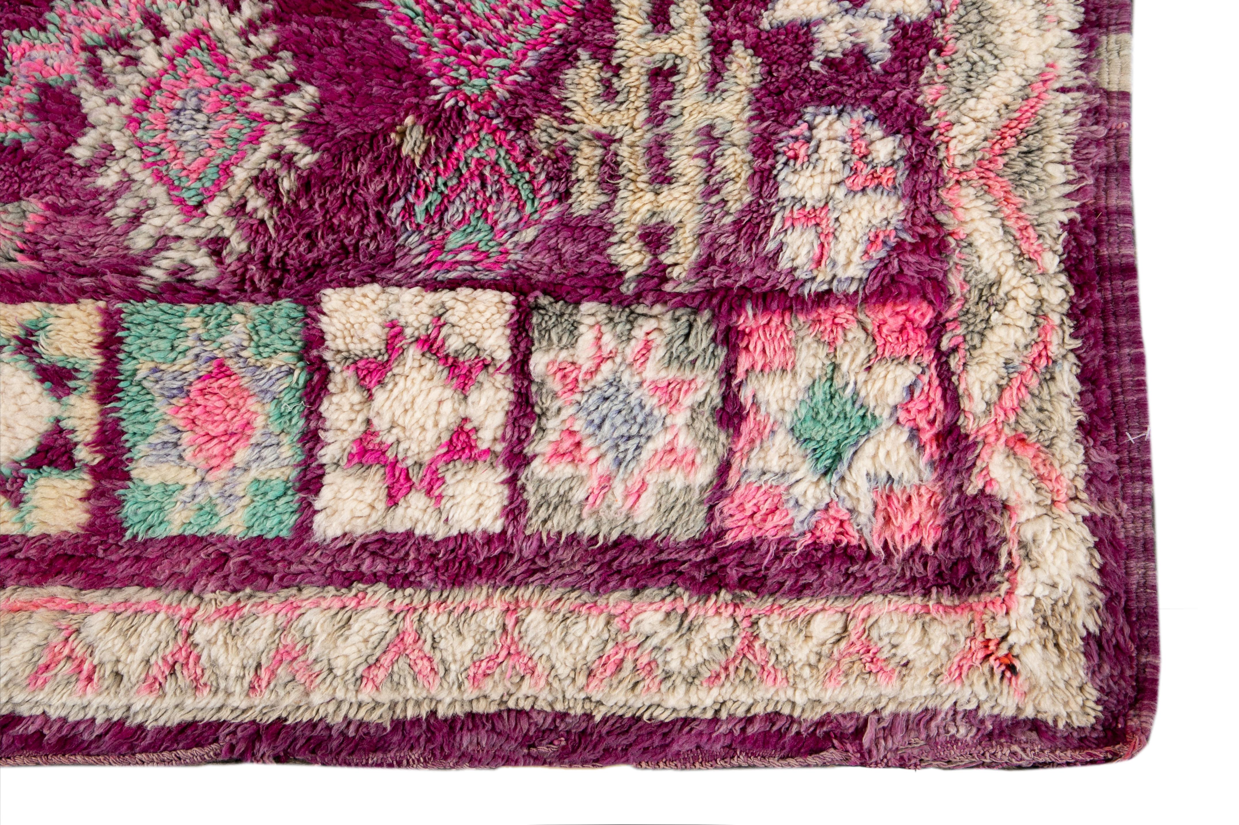 Mid-20th Century Vintage Purple Tribal Morrocan Wool Rug For Sale 3