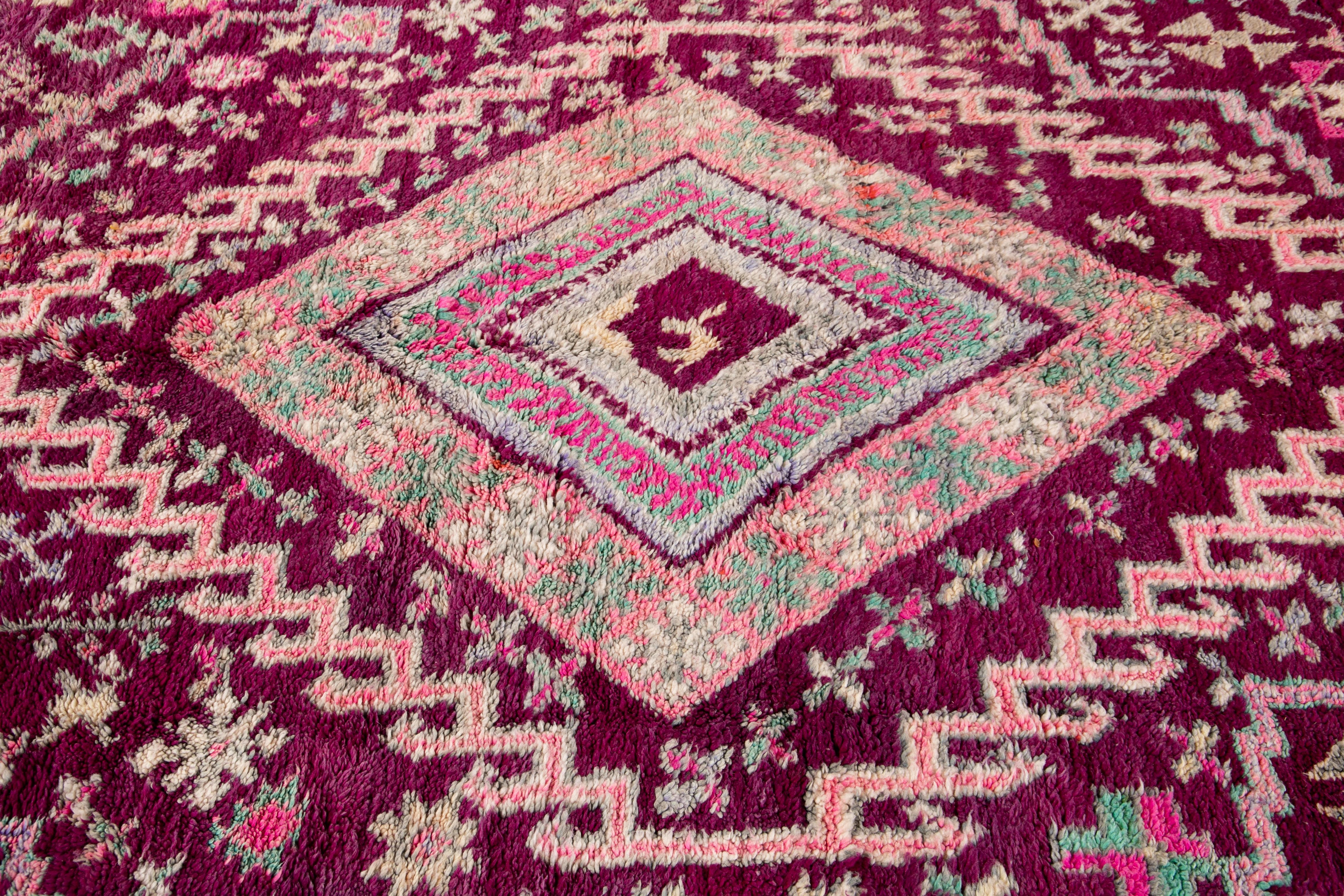 Mid-20th Century Vintage Purple Tribal Morrocan Wool Rug For Sale 4