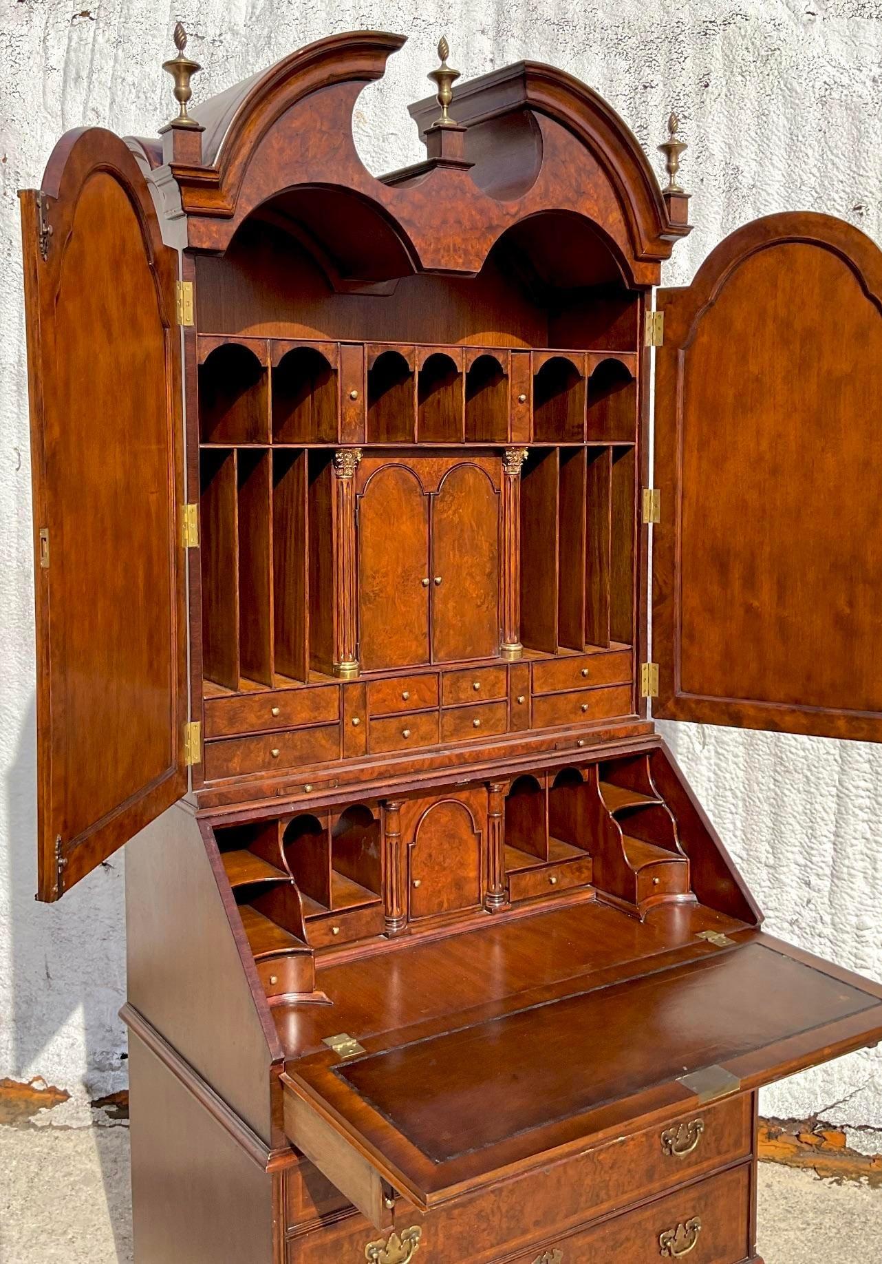 Mid 20th Century Vintage Regency Burl Wood Secretary Desk For Sale 1