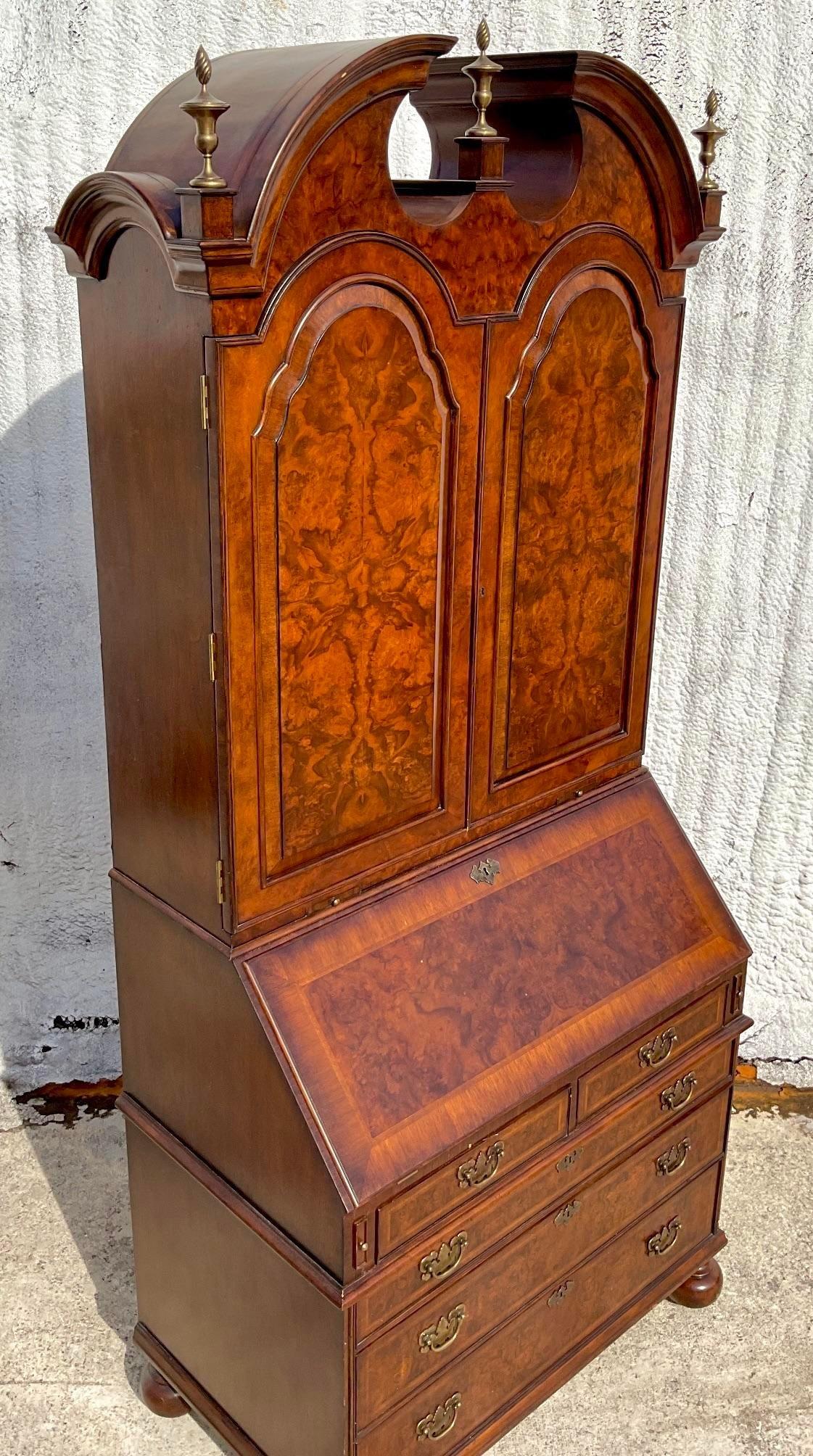 Mid 20th Century Vintage Regency Burl Wood Secretary Desk For Sale 2