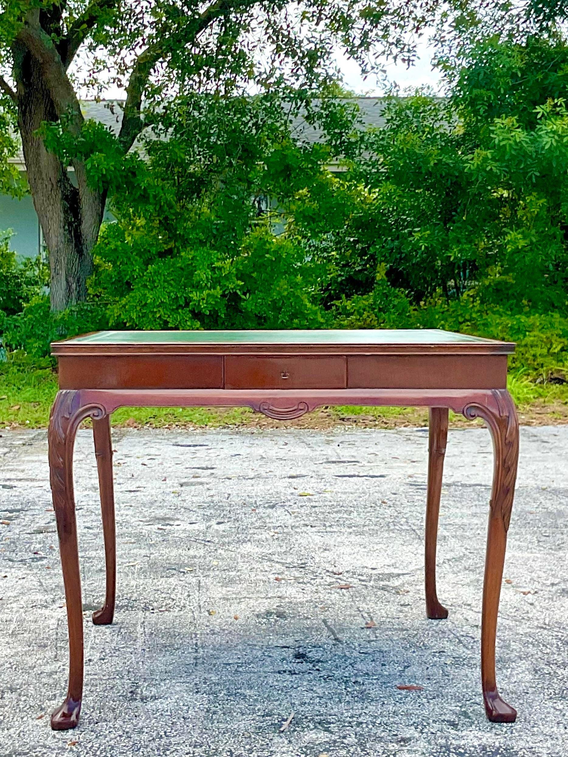 Leather Mid 20th Century Vintage Regency Carved Mahogany Game Table For Sale