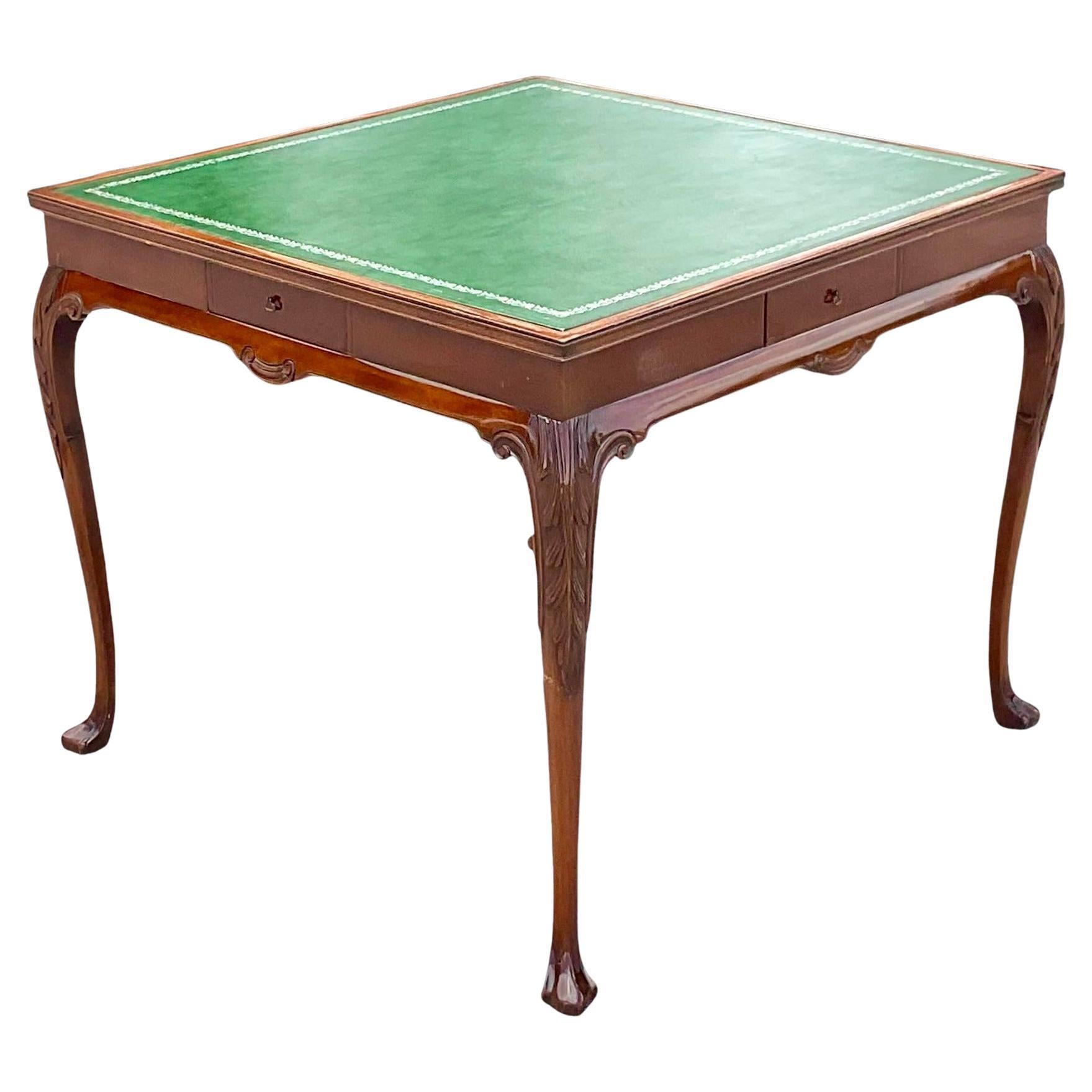 Mitte des 20. Jahrhunderts Vintage Regency geschnitzt Mahagoni Spieltisch im Angebot