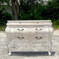 Mid-20th Century Vintage Regency Cerused Bombe Chest of Drawers