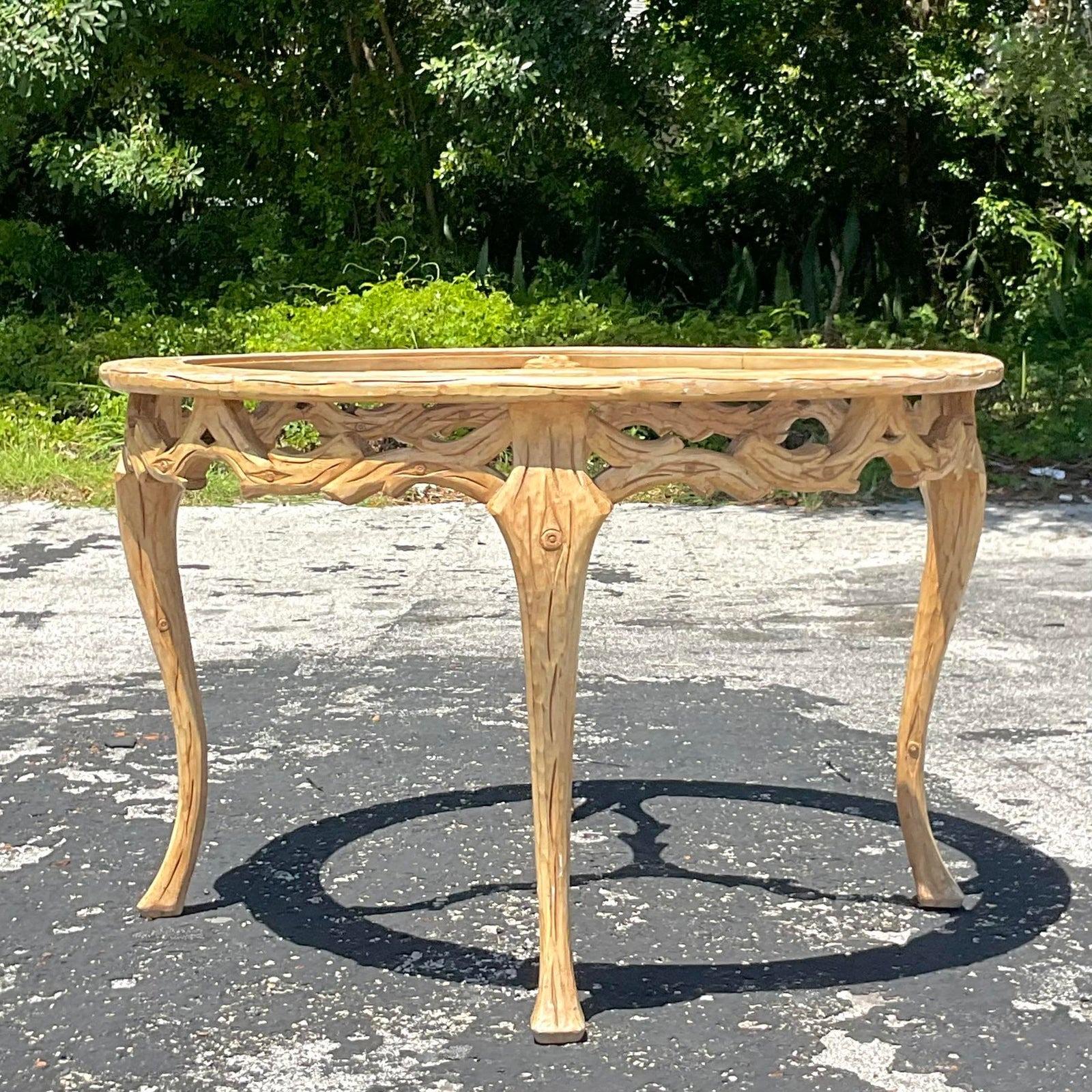 Glass Mid 20th Century Vintage Regency Faux Bois Dining Table For Sale