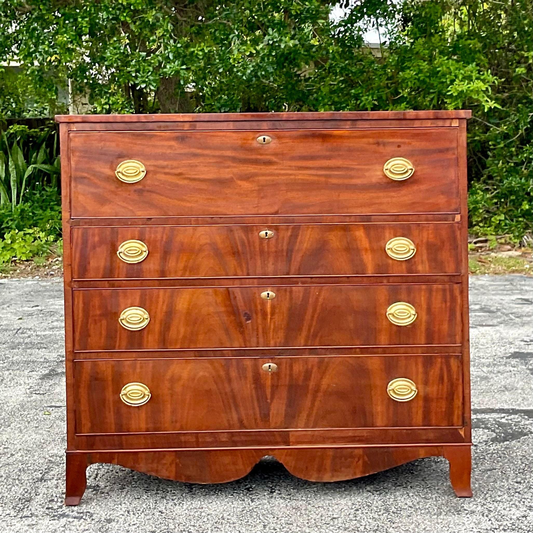 Mid 20th Century Vintage Regency Flame Mahogany Chest of Drawers For Sale 6