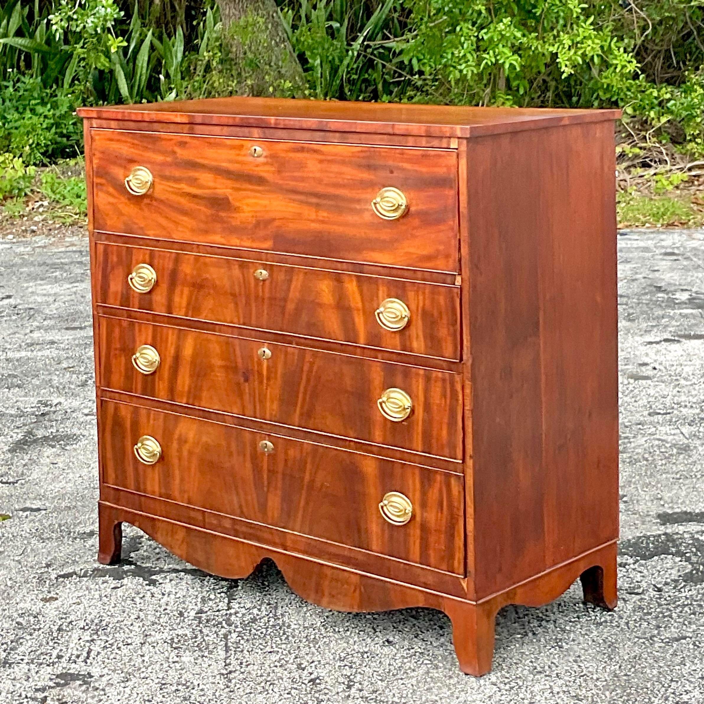 Mid 20th Century Vintage Regency Flame Mahogany Chest of Drawers In Good Condition For Sale In west palm beach, FL