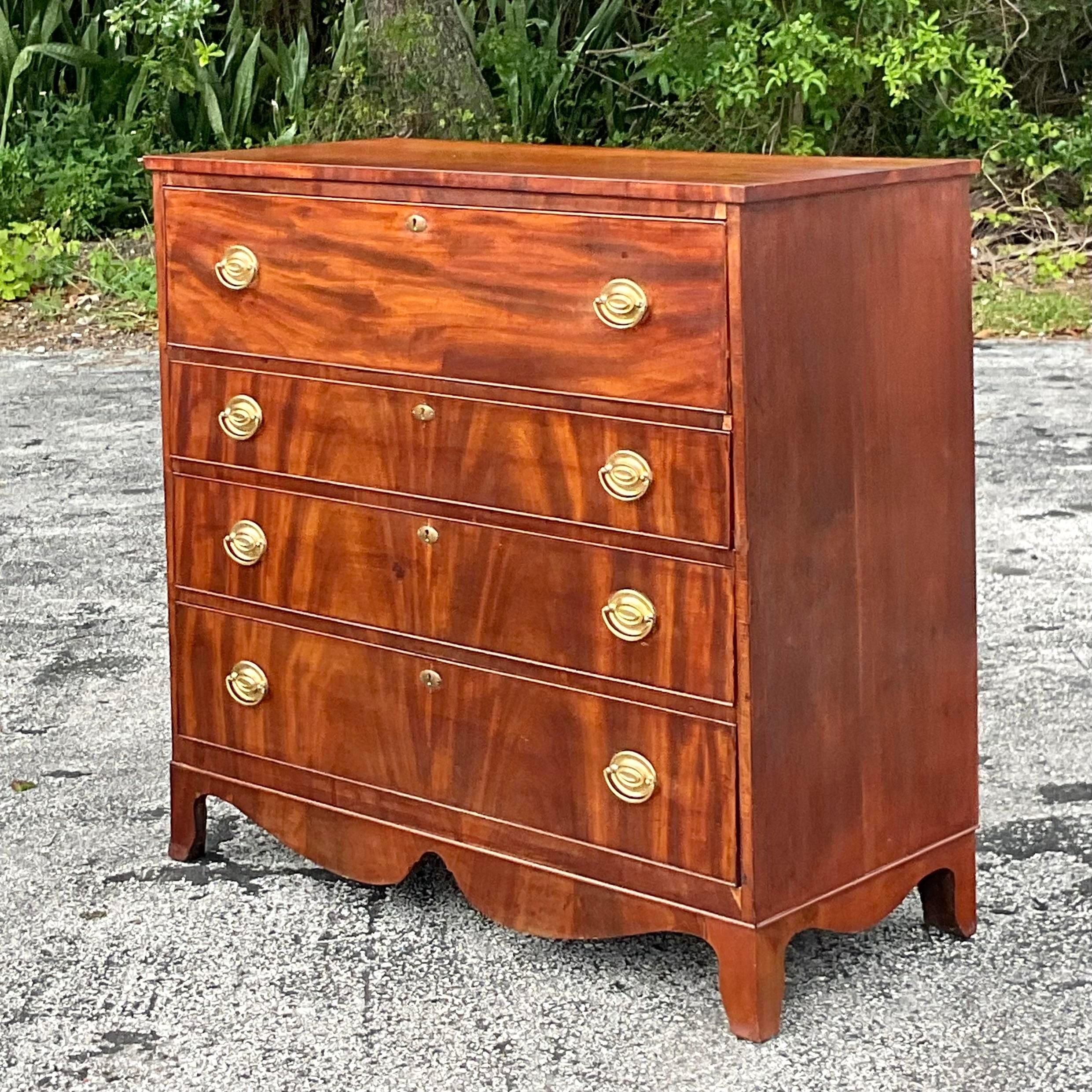 Mid 20th Century Vintage Regency Flame Mahogany Chest of Drawers For Sale 2