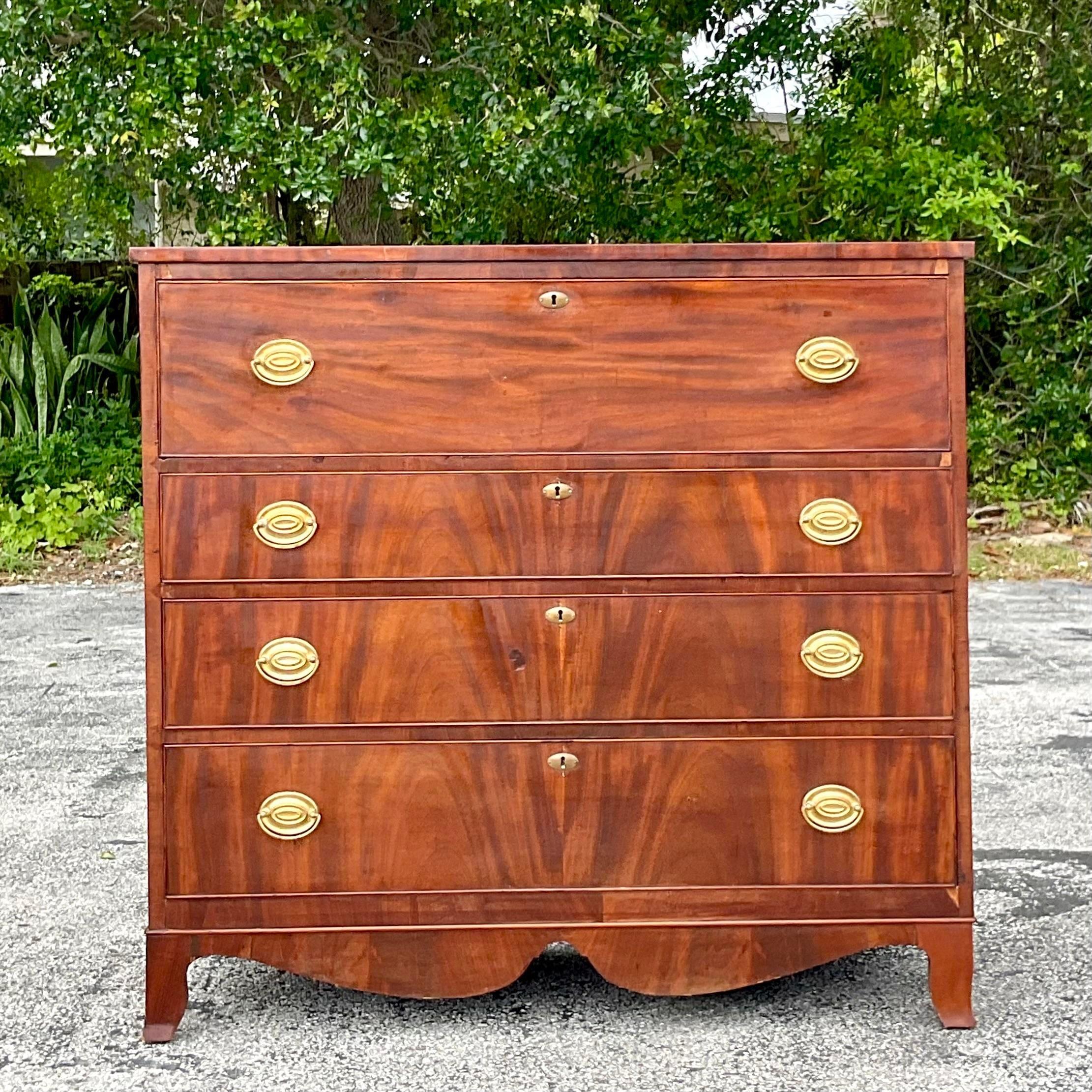 Mid 20th Century Vintage Regency Flame Mahogany Chest of Drawers For Sale 3