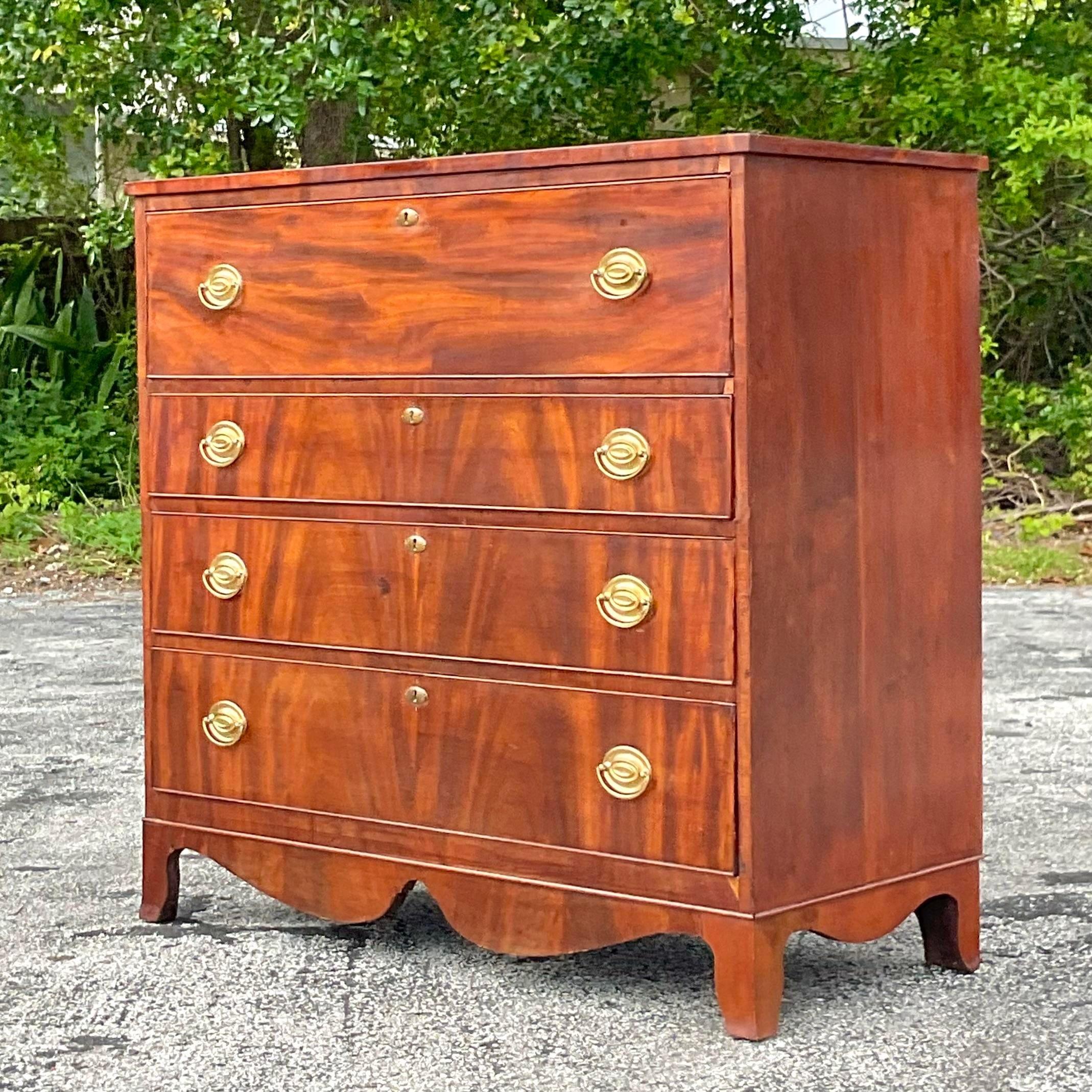 Mid 20th Century Vintage Regency Flame Mahogany Chest of Drawers For Sale 4