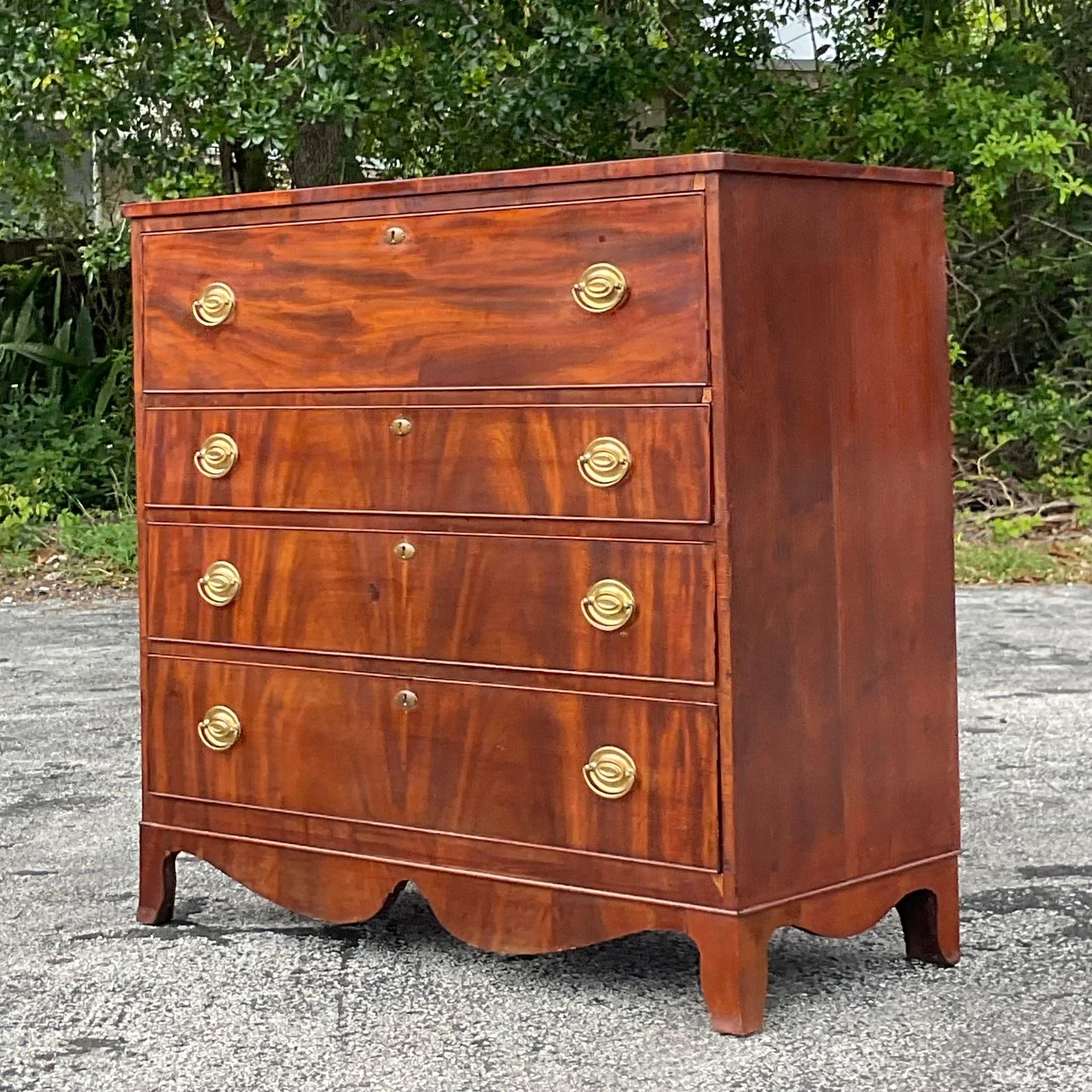 Mid 20th Century Vintage Regency Flame Mahogany Chest of Drawers For Sale 5
