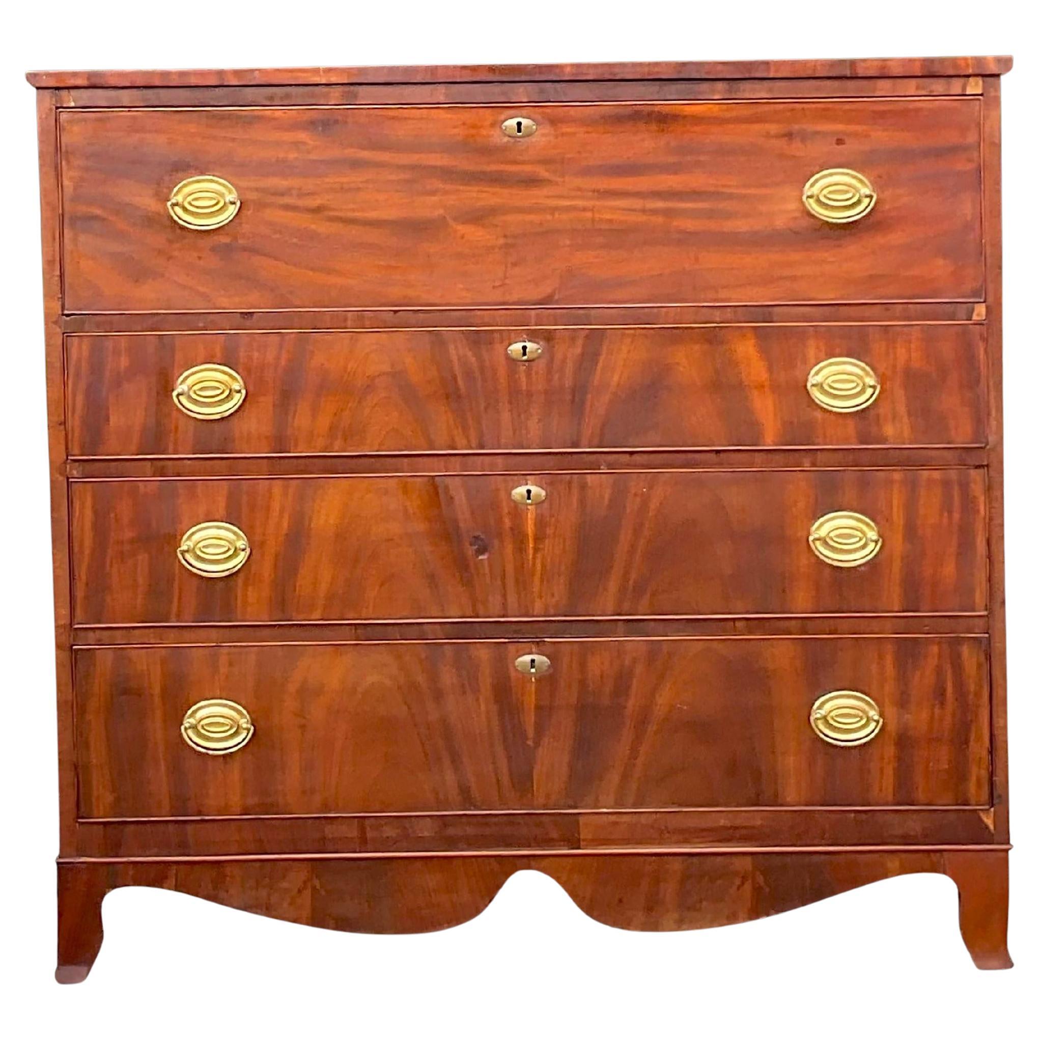 Mid 20th Century Vintage Regency Flame Mahogany Chest of Drawers