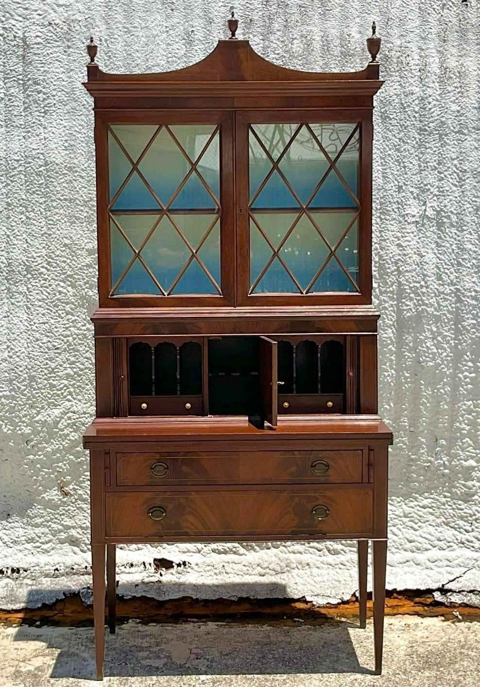 Mid 20th Century Vintage Regency Flame Mahogany Secretary Desk For Sale 1
