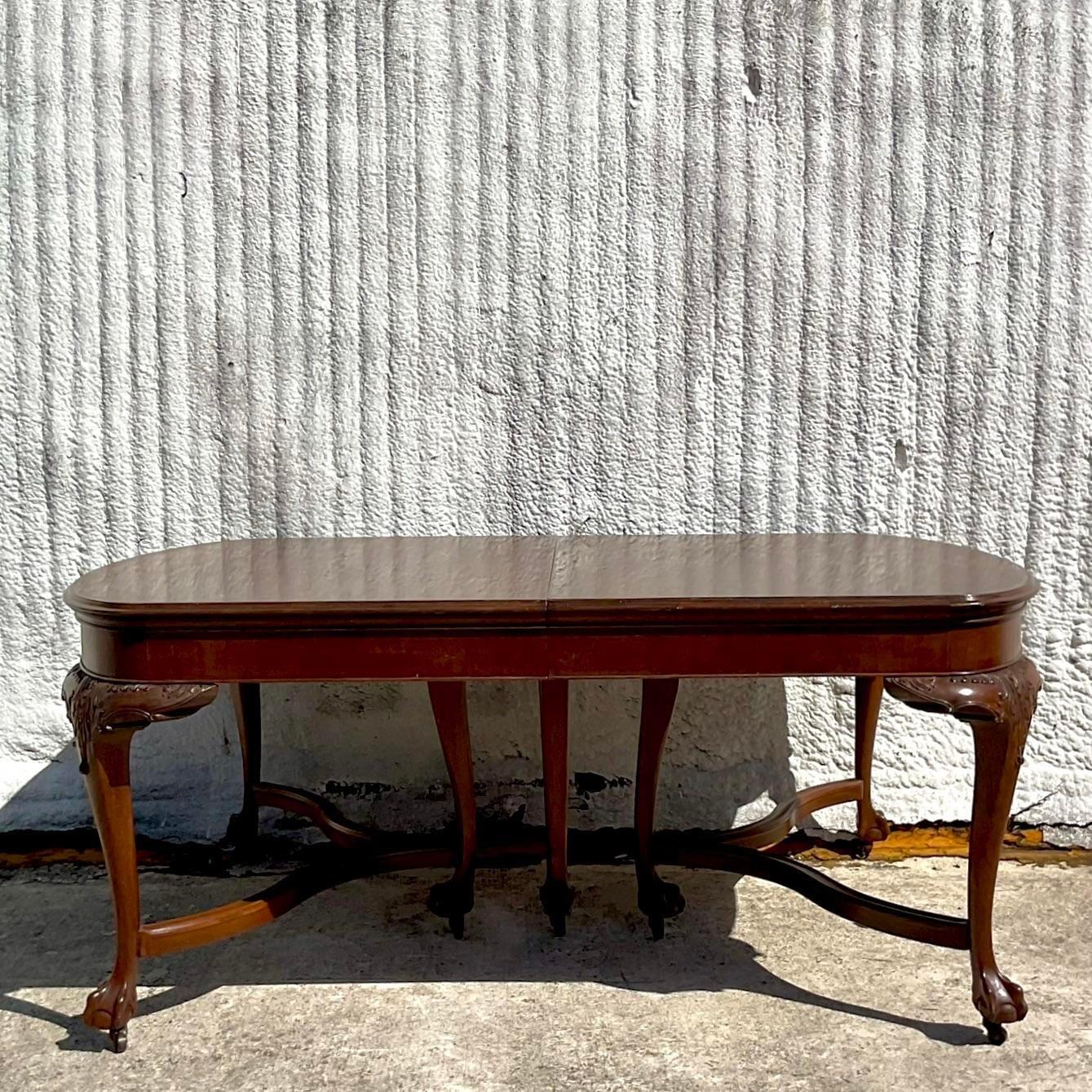 Mid 20th Century Vintage Regency Hand Carved Queen Anne Extendable Dining Table For Sale 1