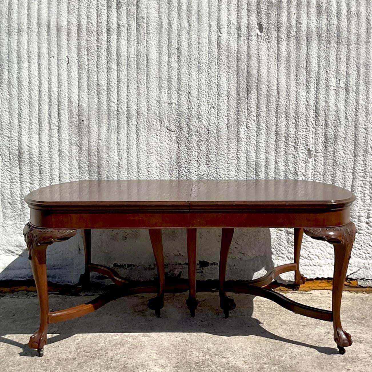 Mid 20th Century Vintage Regency Hand Carved Queen Anne Extendable Dining Table For Sale 3