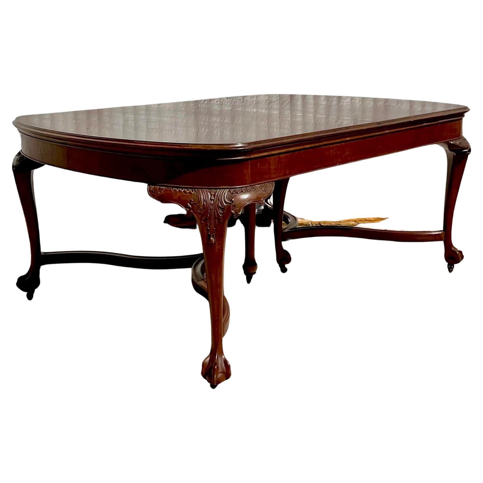 Mid 20th Century Vintage Regency Hand Carved Queen Anne Extendable Dining Table