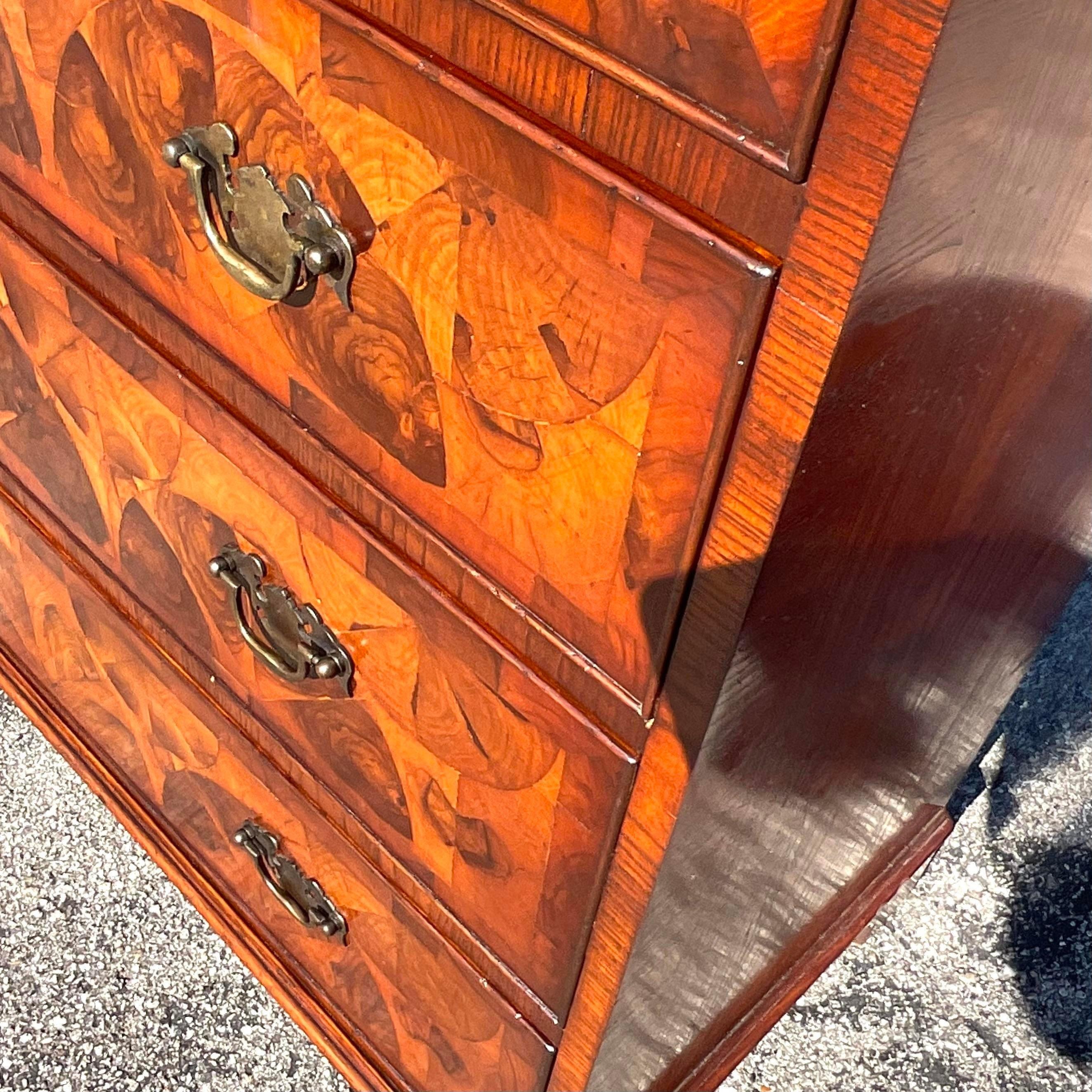 American Mid 20th Century Vintage Regency Inlay and Marquetry Chest of Drawers For Sale