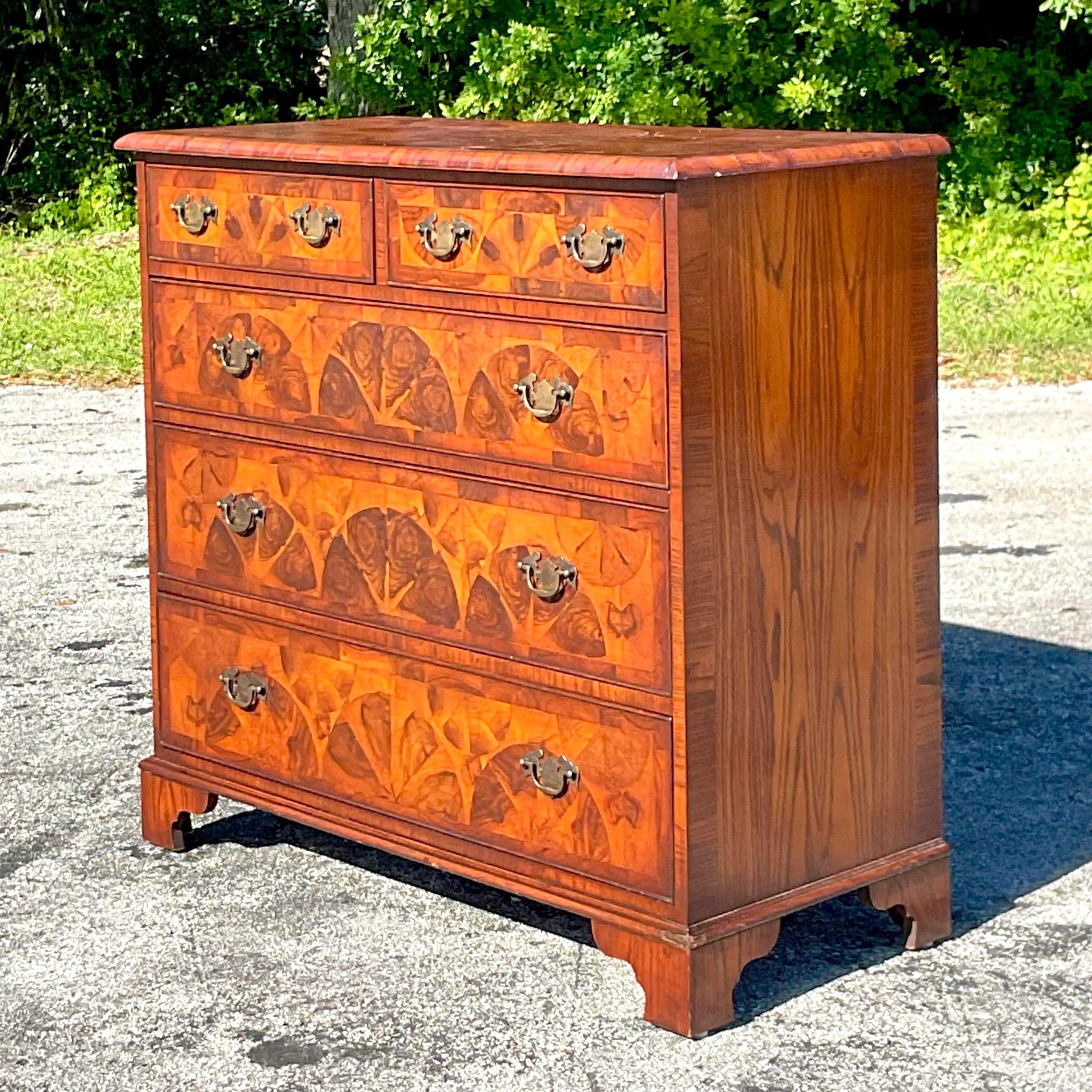Mid 20th Century Vintage Regency Inlay and Marquetry Chest of Drawers In Good Condition For Sale In west palm beach, FL