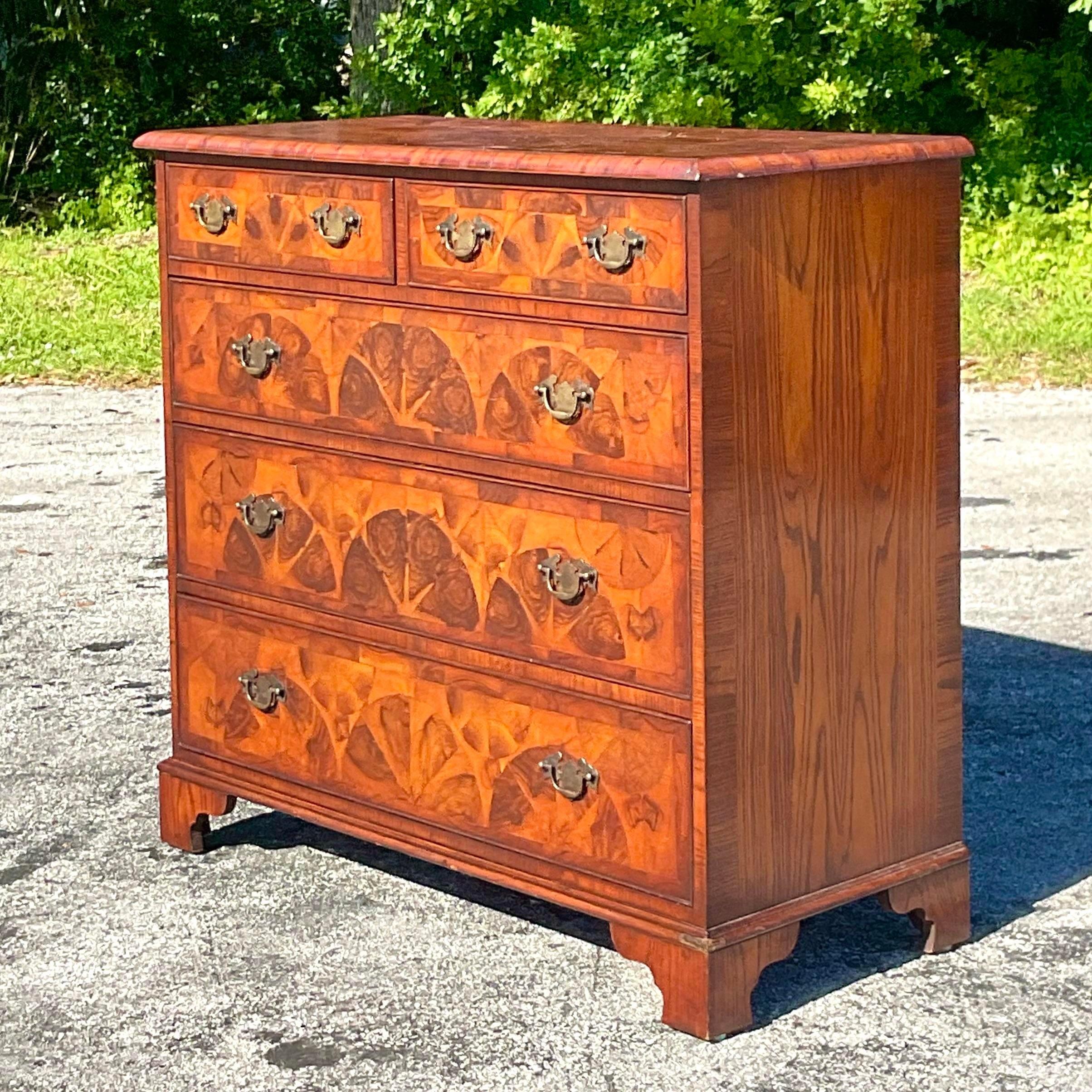 Metal Mid 20th Century Vintage Regency Inlay and Marquetry Chest of Drawers For Sale