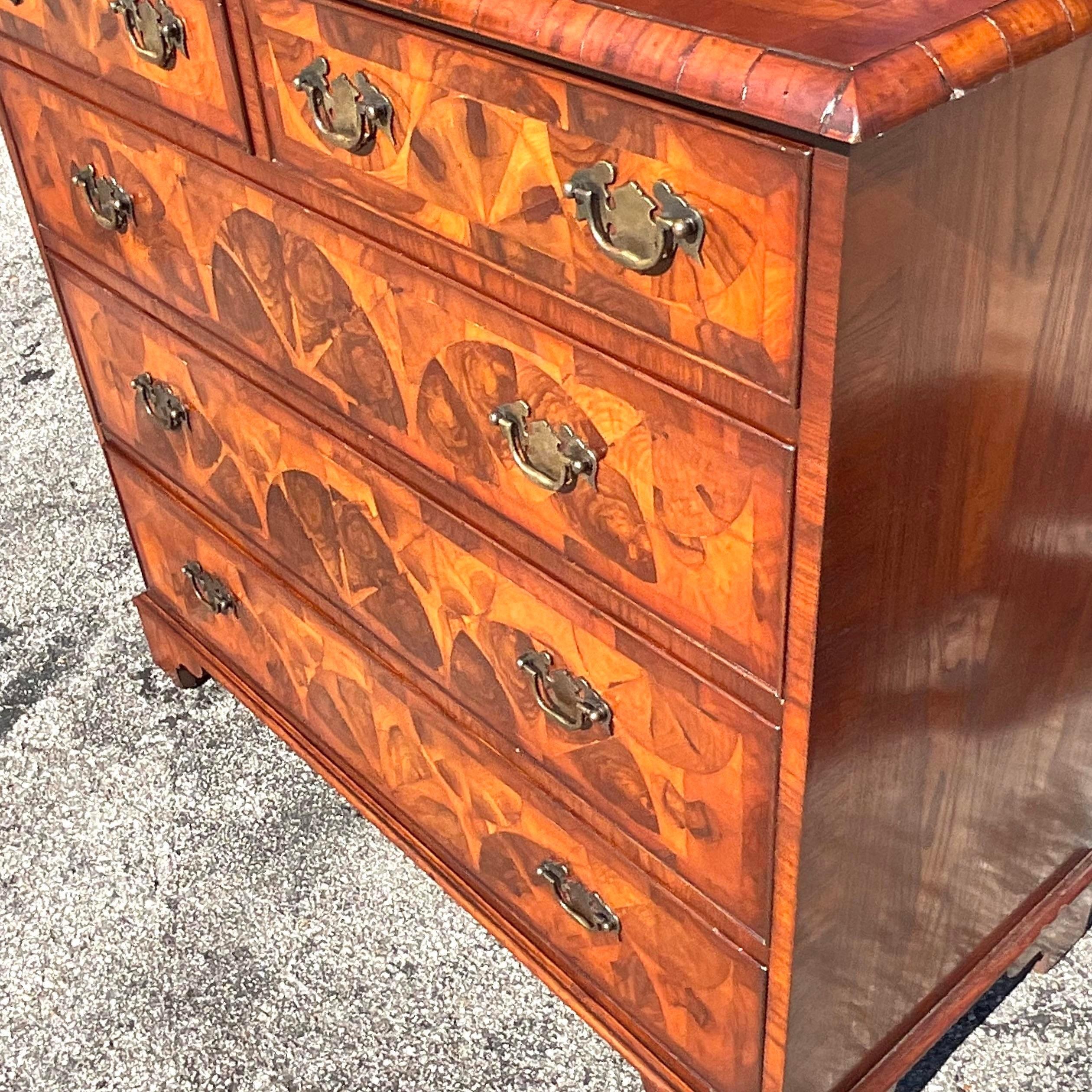 Mid 20th Century Vintage Regency Inlay and Marquetry Chest of Drawers For Sale 3